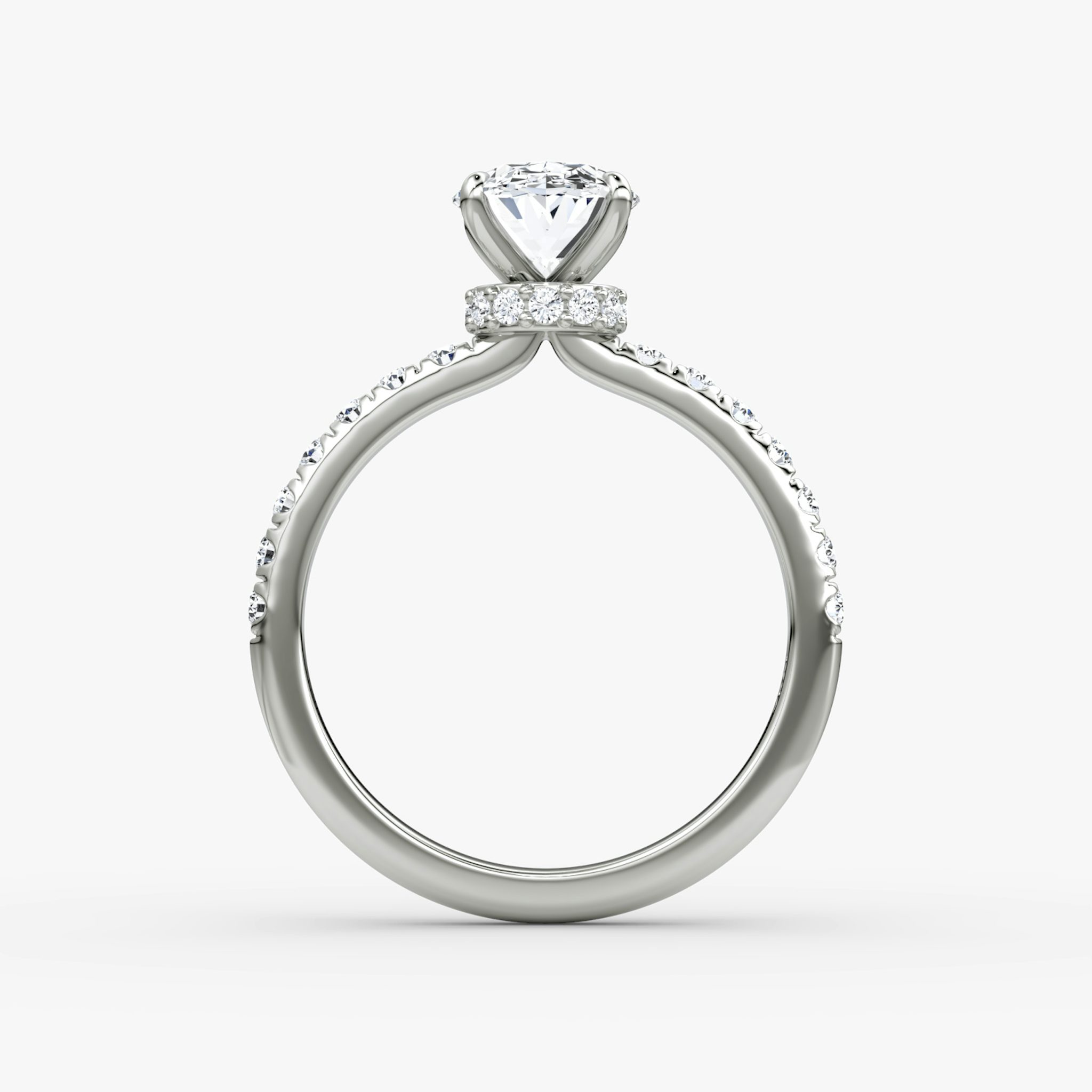 The Veiled Halo | Oval | Platinum | bandAccent: Pavé | diamondOrientation: vertical | caratWeight: other