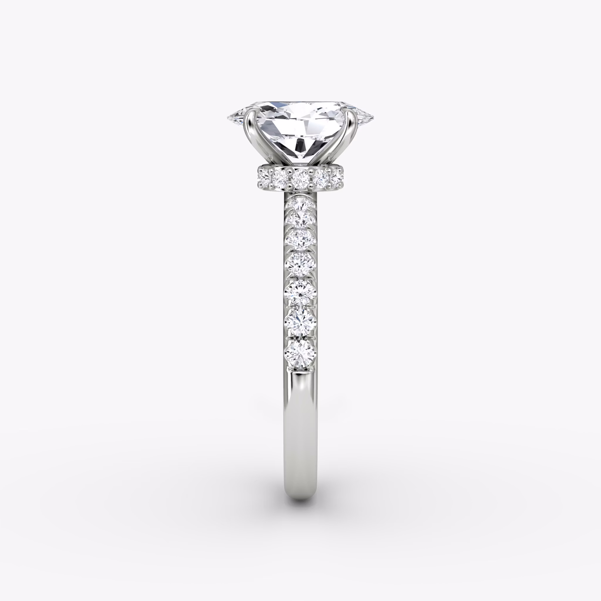 The Veiled Halo | Oval | Platinum | bandAccent: Pavé | diamondOrientation: vertical | caratWeight: other