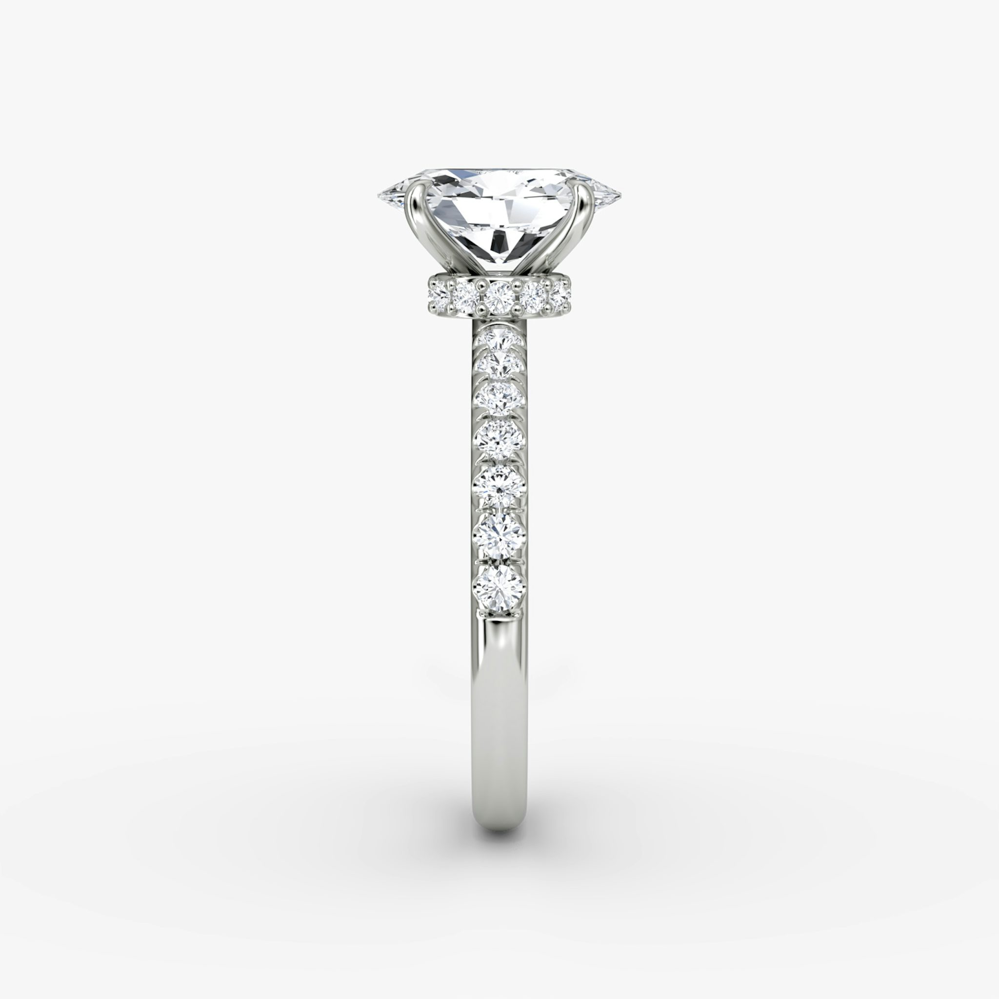 The Veiled Halo | Oval | Platinum | bandAccent: Pavé | diamondOrientation: vertical | caratWeight: other