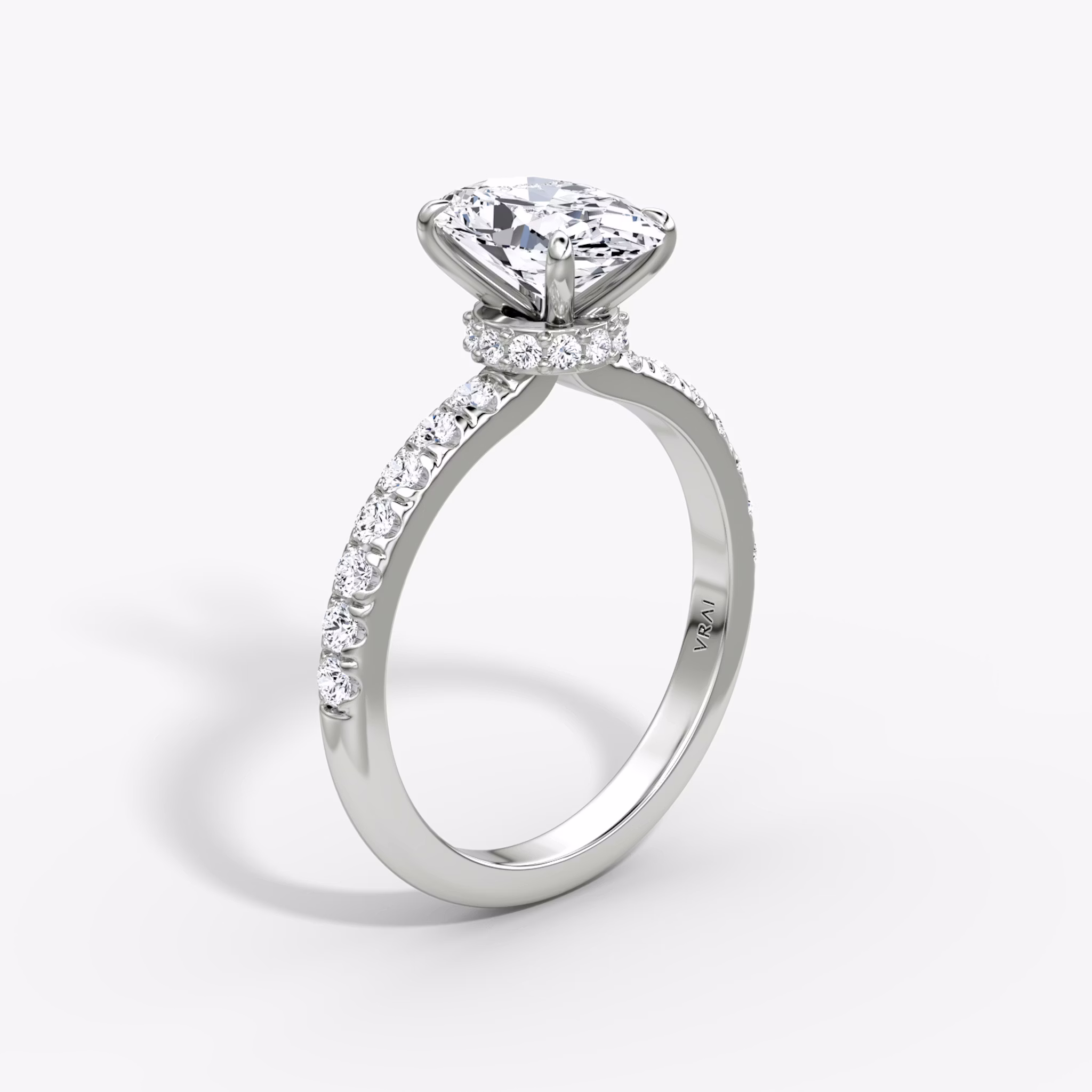The Veiled Halo | Oval | Platinum | bandAccent: Pavé | diamondOrientation: vertical | caratWeight: other