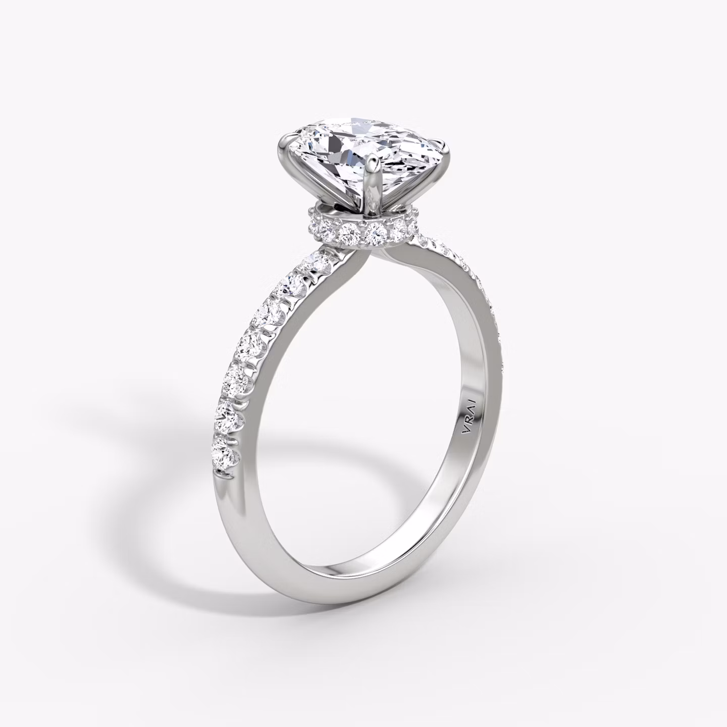 The Veiled Halo | Oval | Platinum | bandAccent: Pavé | diamondOrientation: vertical | caratWeight: other