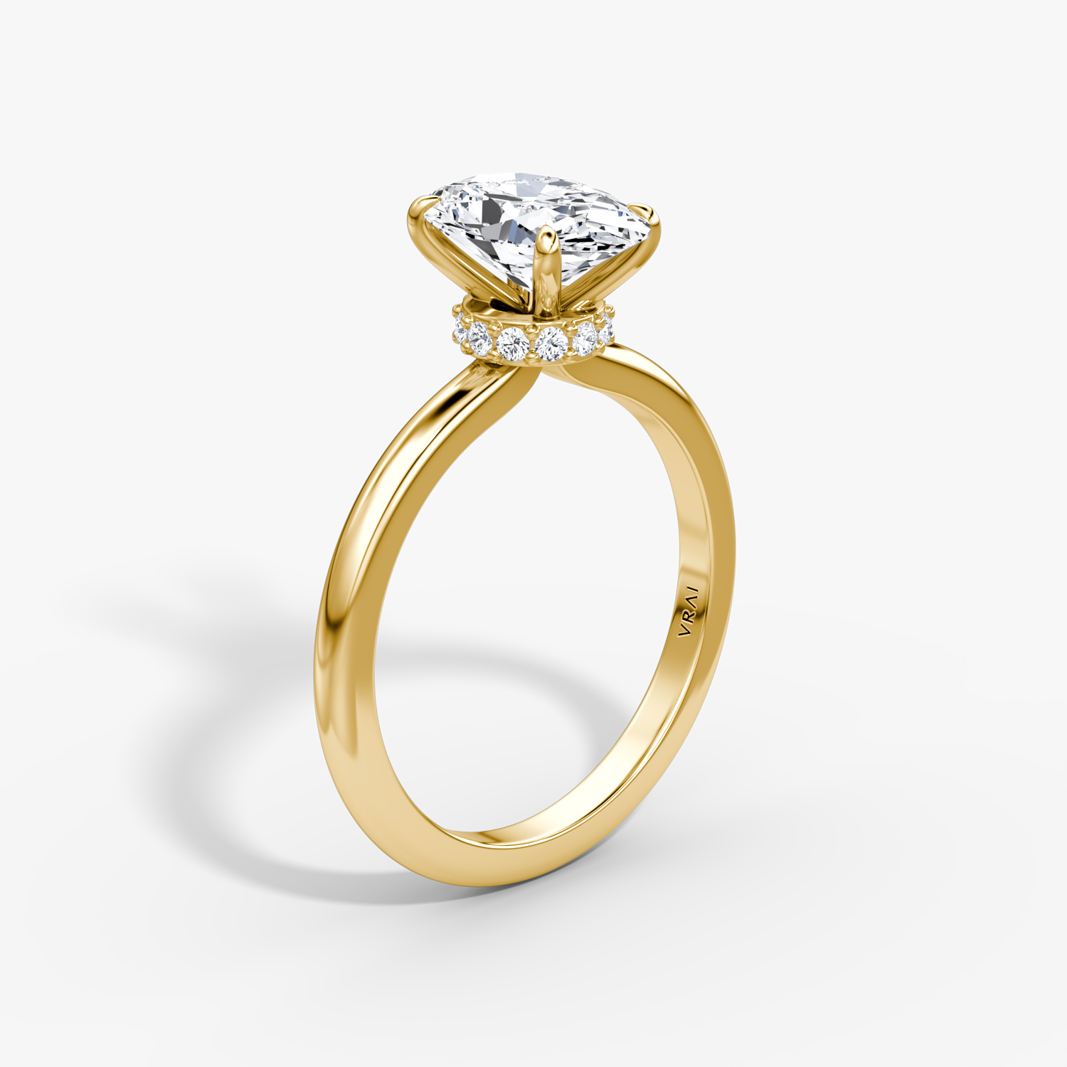 The Veiled Halo Oval Engagement Ring | Plain Band | Yellow Gold