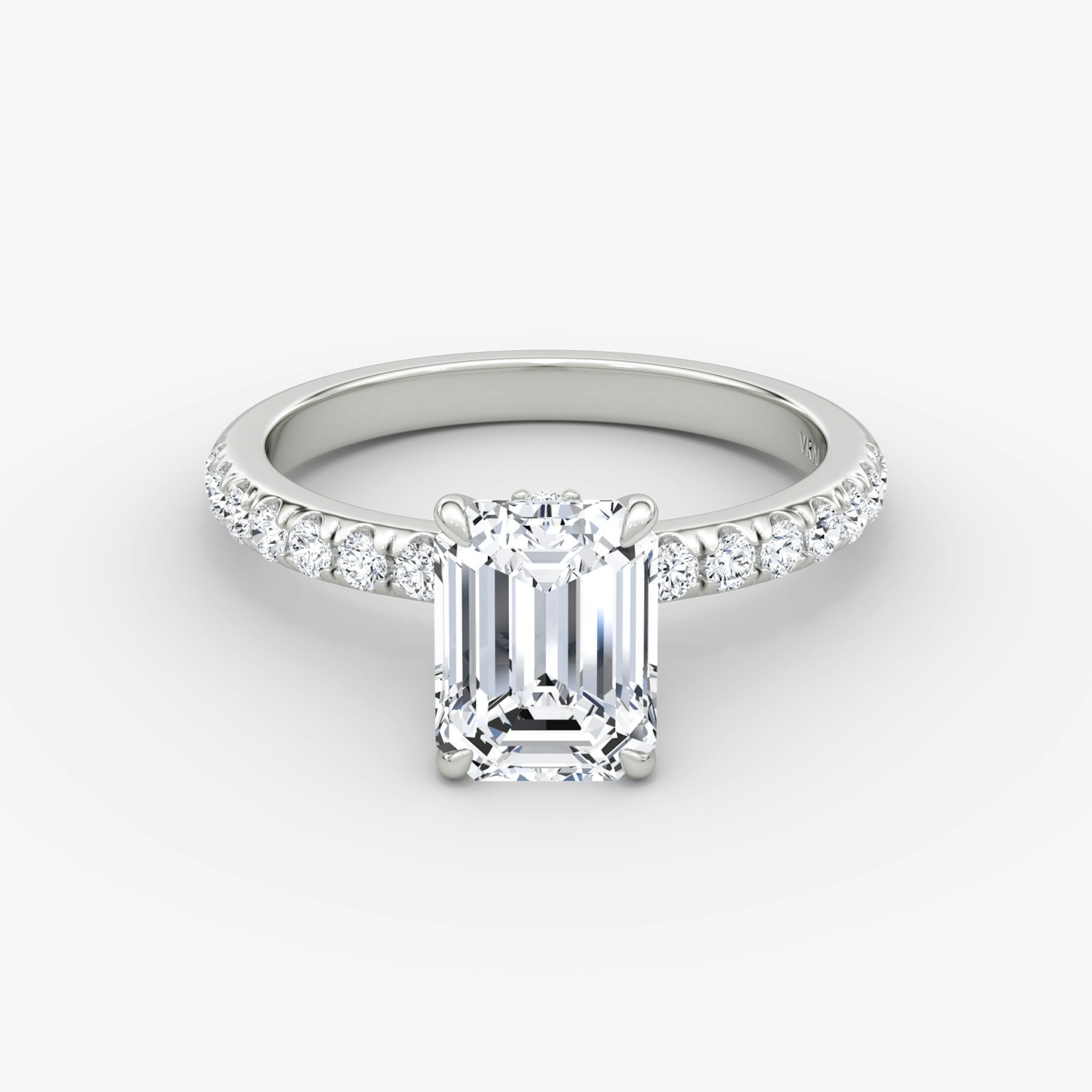 The Veiled Halo | Emerald | 18k | White Gold | bandAccent: Pavé | diamondOrientation: vertical | caratWeight: other