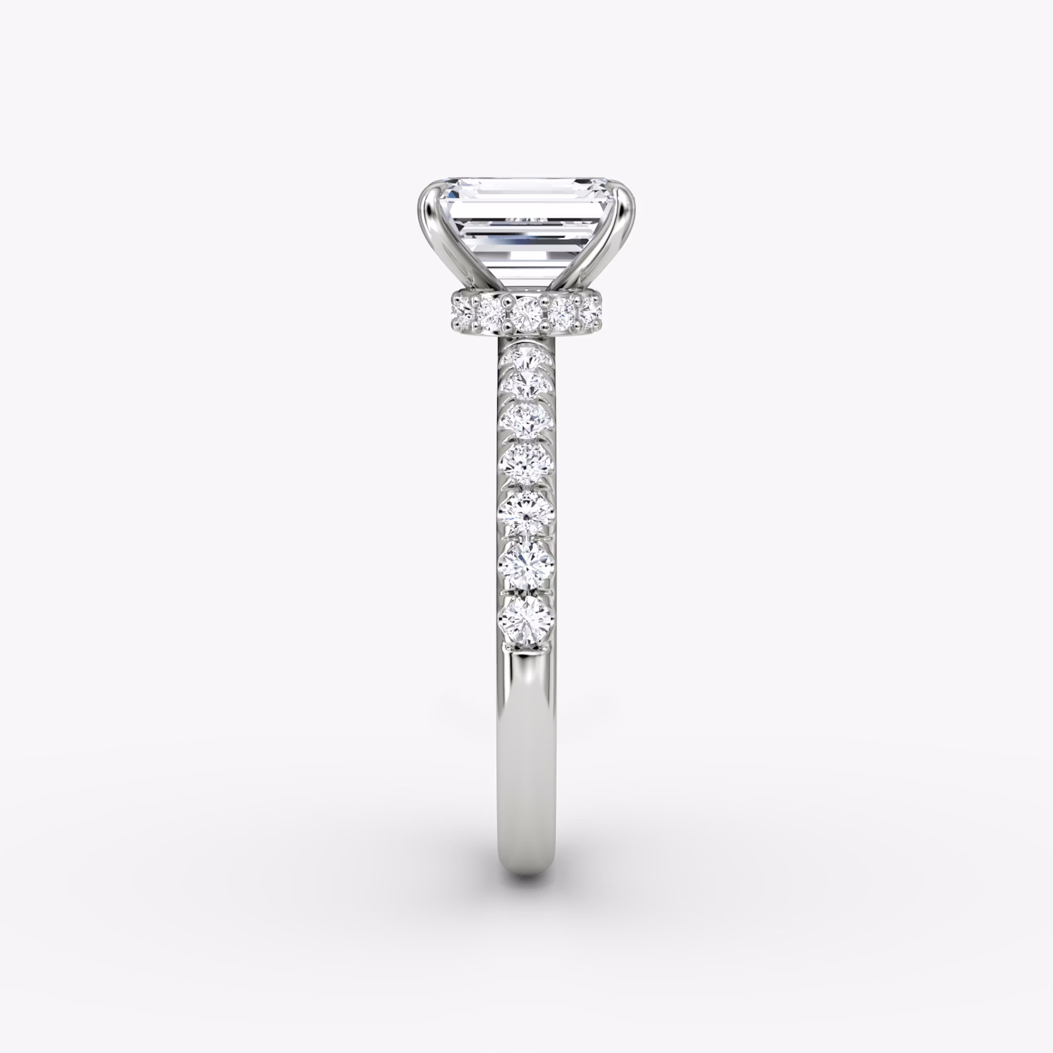 The Veiled Halo | Emerald | 18k | White Gold | bandAccent: Pavé | diamondOrientation: vertical | caratWeight: other