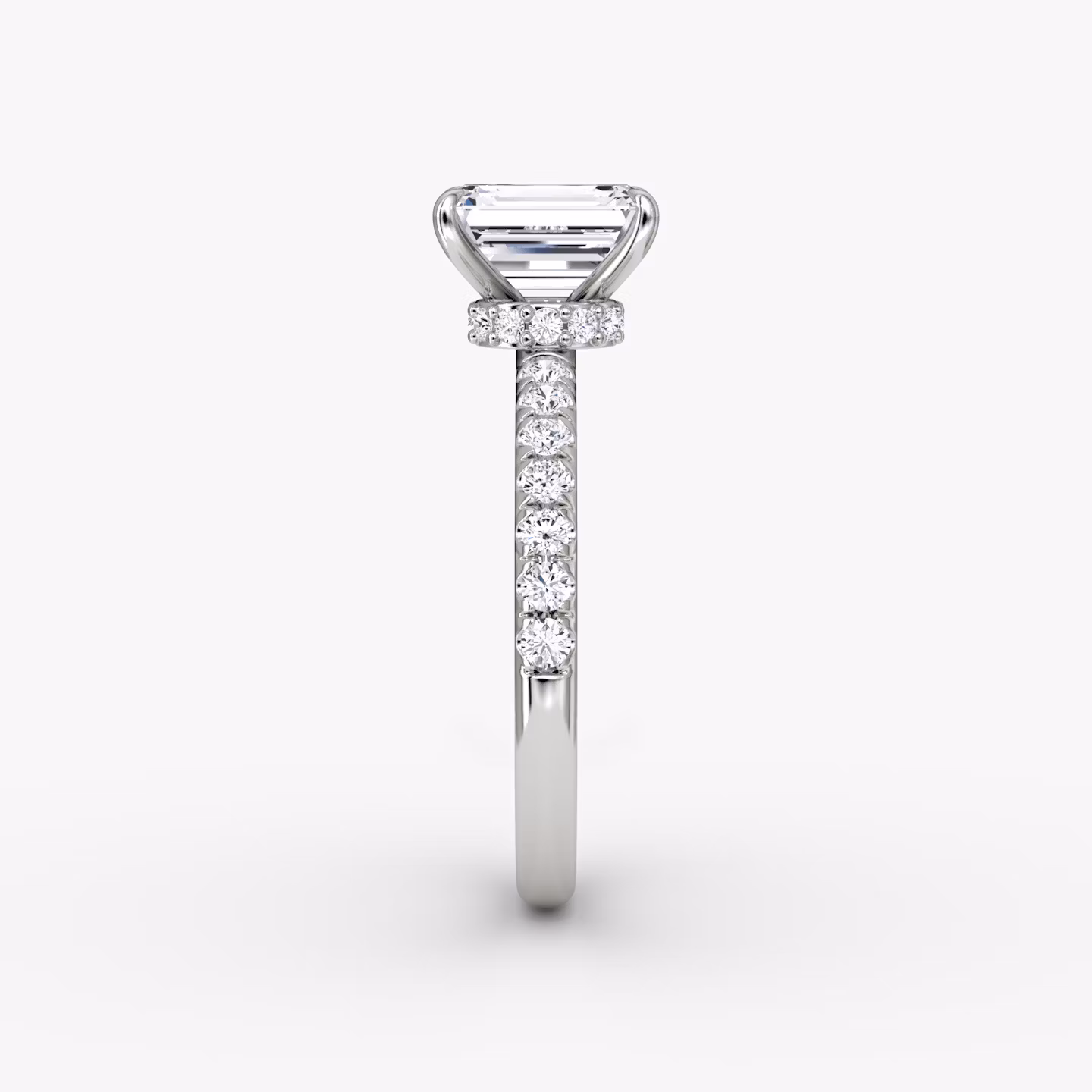 The Veiled Halo | Emerald | 18k | White Gold | bandAccent: Pavé | diamondOrientation: vertical | caratWeight: other