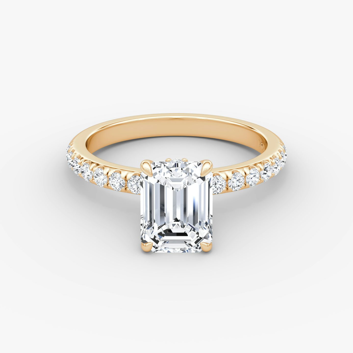 The Veiled Halo | Emerald | 14k | Rose Gold | bandAccent: Pavé | diamondOrientation: vertical | caratWeight: other