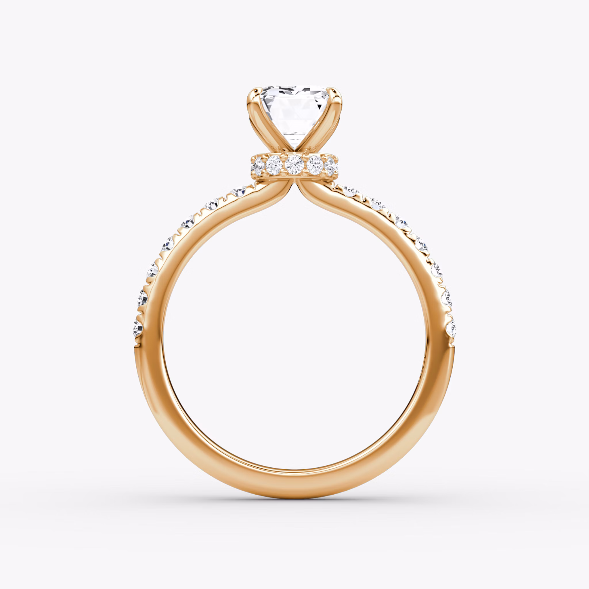 The Veiled Halo | Emerald | 14k | Rose Gold | bandAccent: Pavé | diamondOrientation: vertical | caratWeight: other