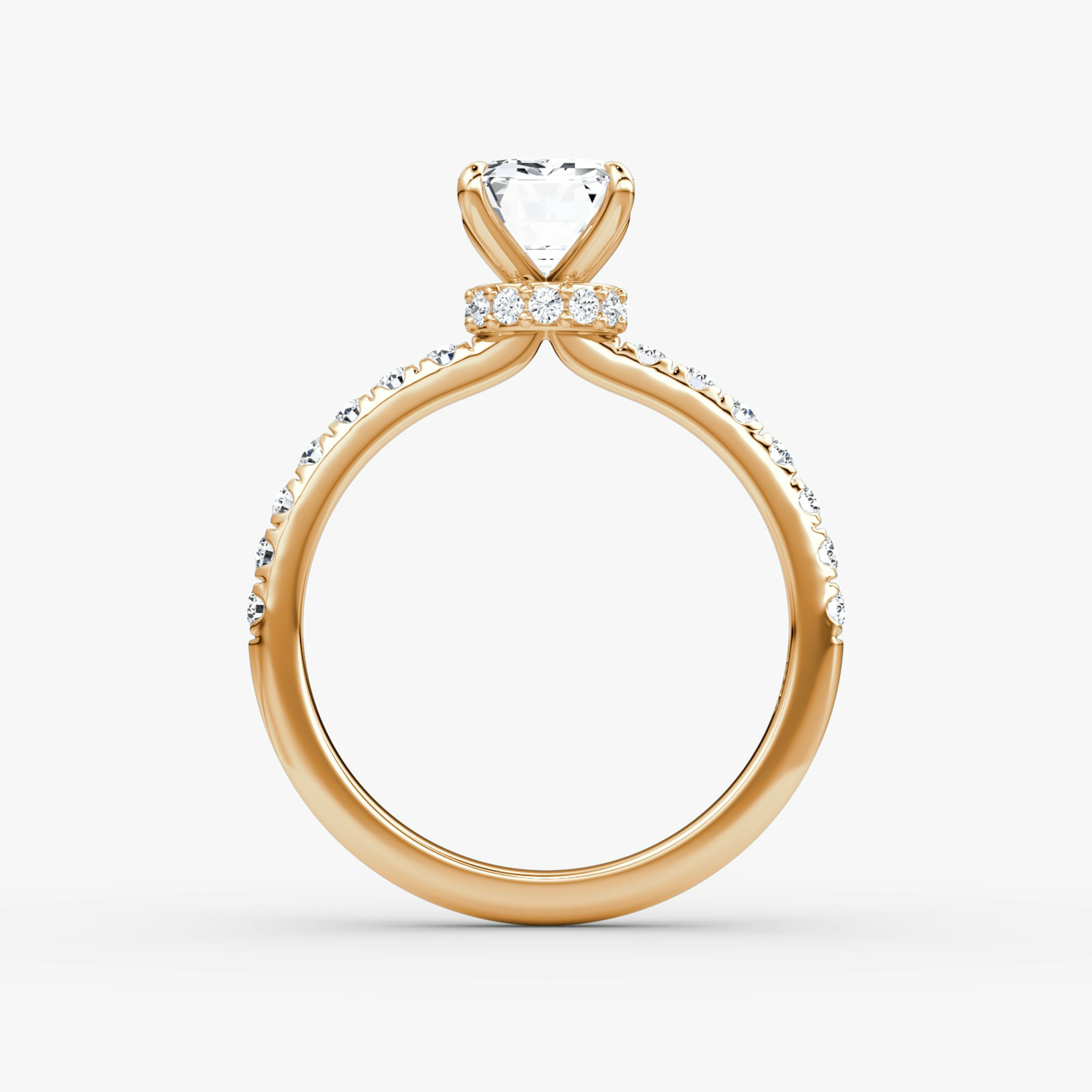 The Veiled Halo | Emerald | 14k | Rose Gold | bandAccent: Pavé | diamondOrientation: vertical | caratWeight: other