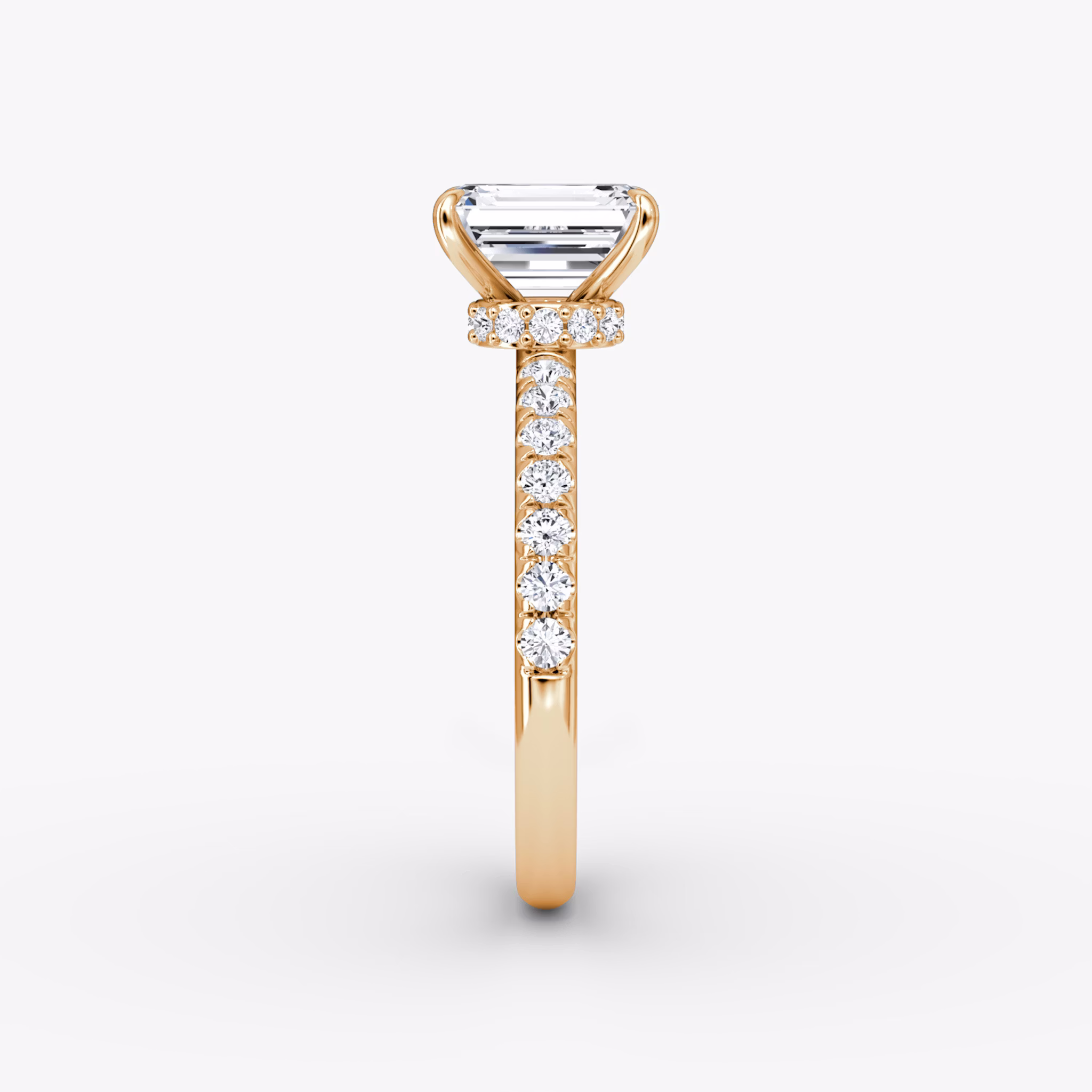 The Veiled Halo | Emerald | 14k | Rose Gold | bandAccent: Pavé | diamondOrientation: vertical | caratWeight: other
