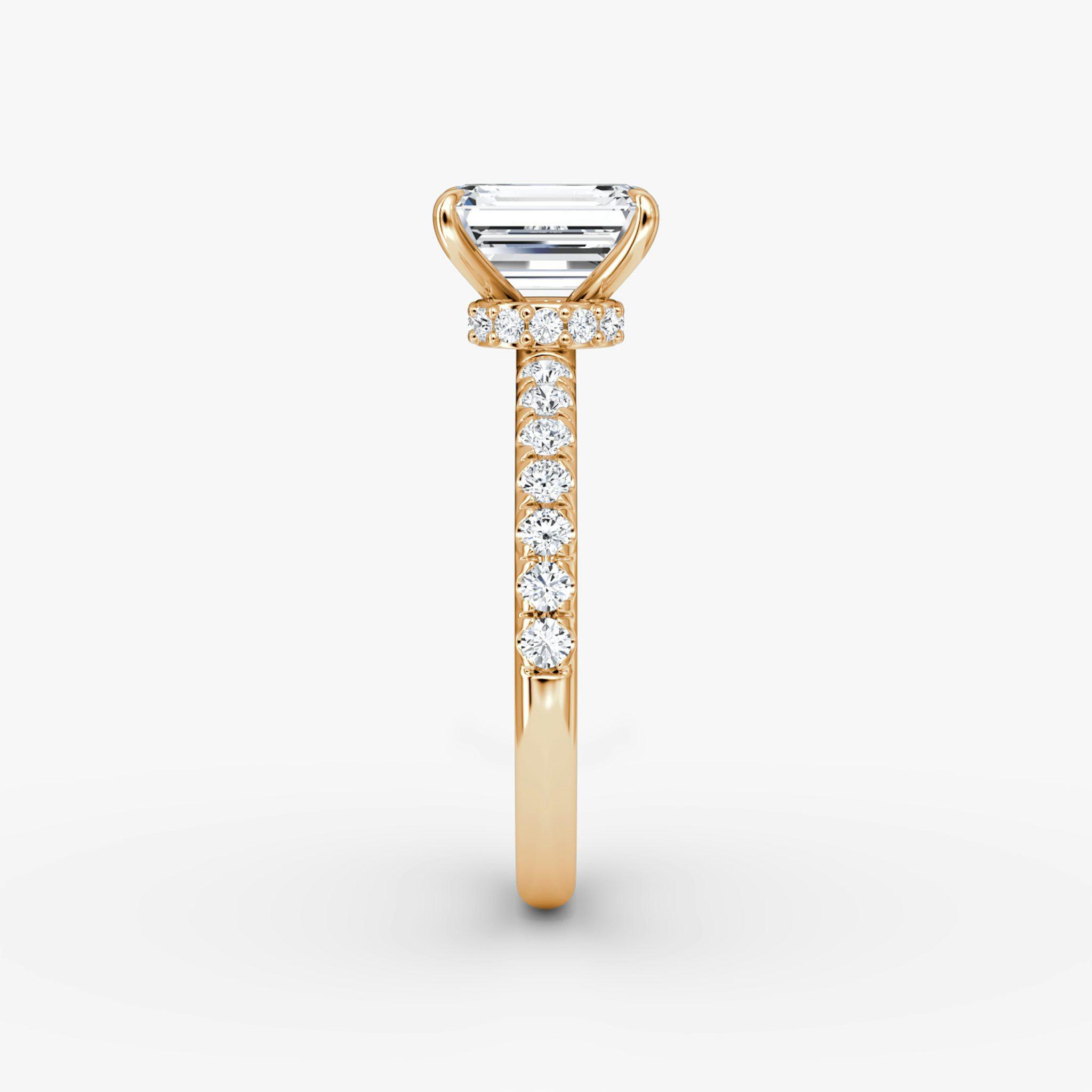 The Veiled Halo | Emerald | 14k | Rose Gold | bandAccent: Pavé | diamondOrientation: vertical | caratWeight: other