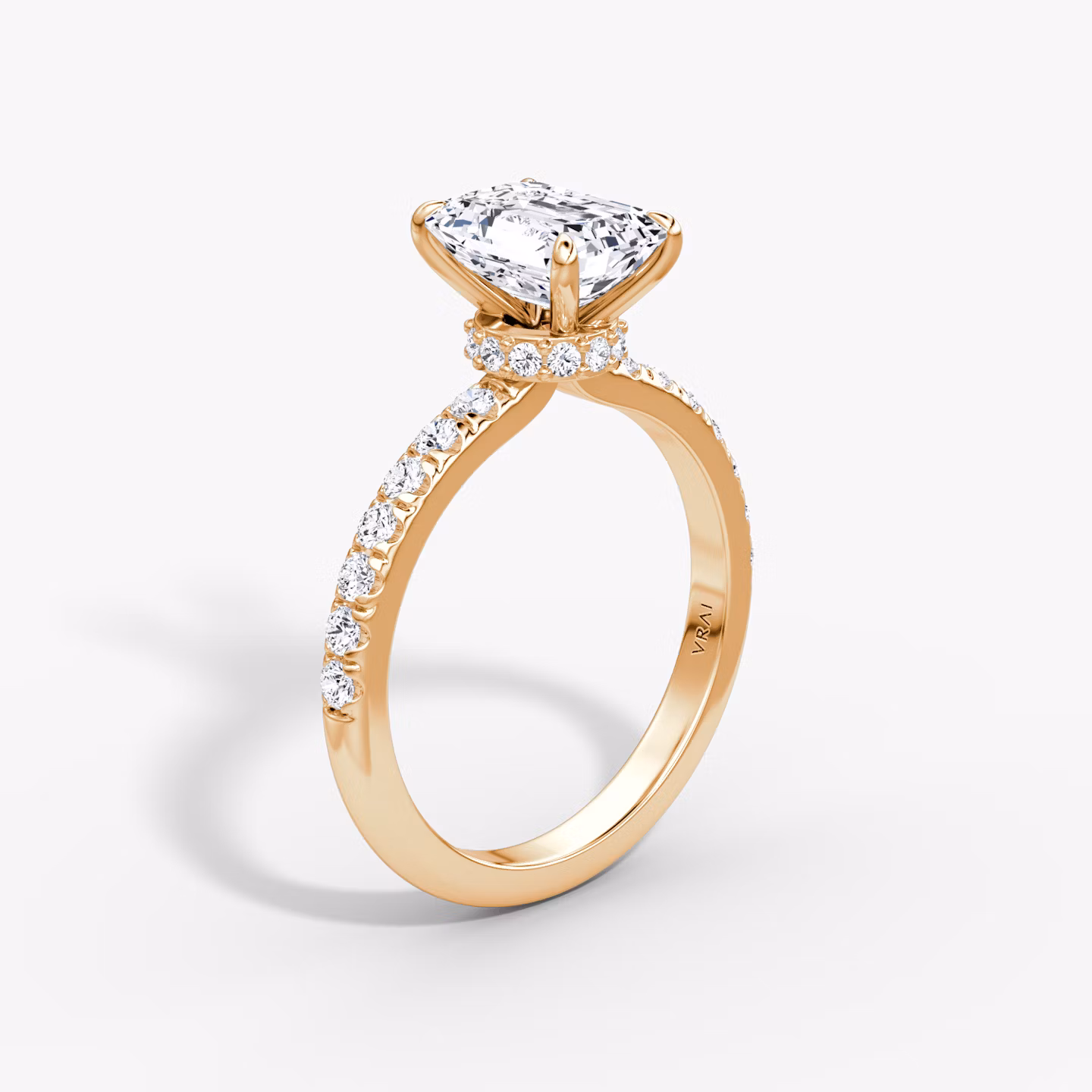 The Veiled Halo | Emerald | 14k | Rose Gold | bandAccent: Pavé | diamondOrientation: vertical | caratWeight: other