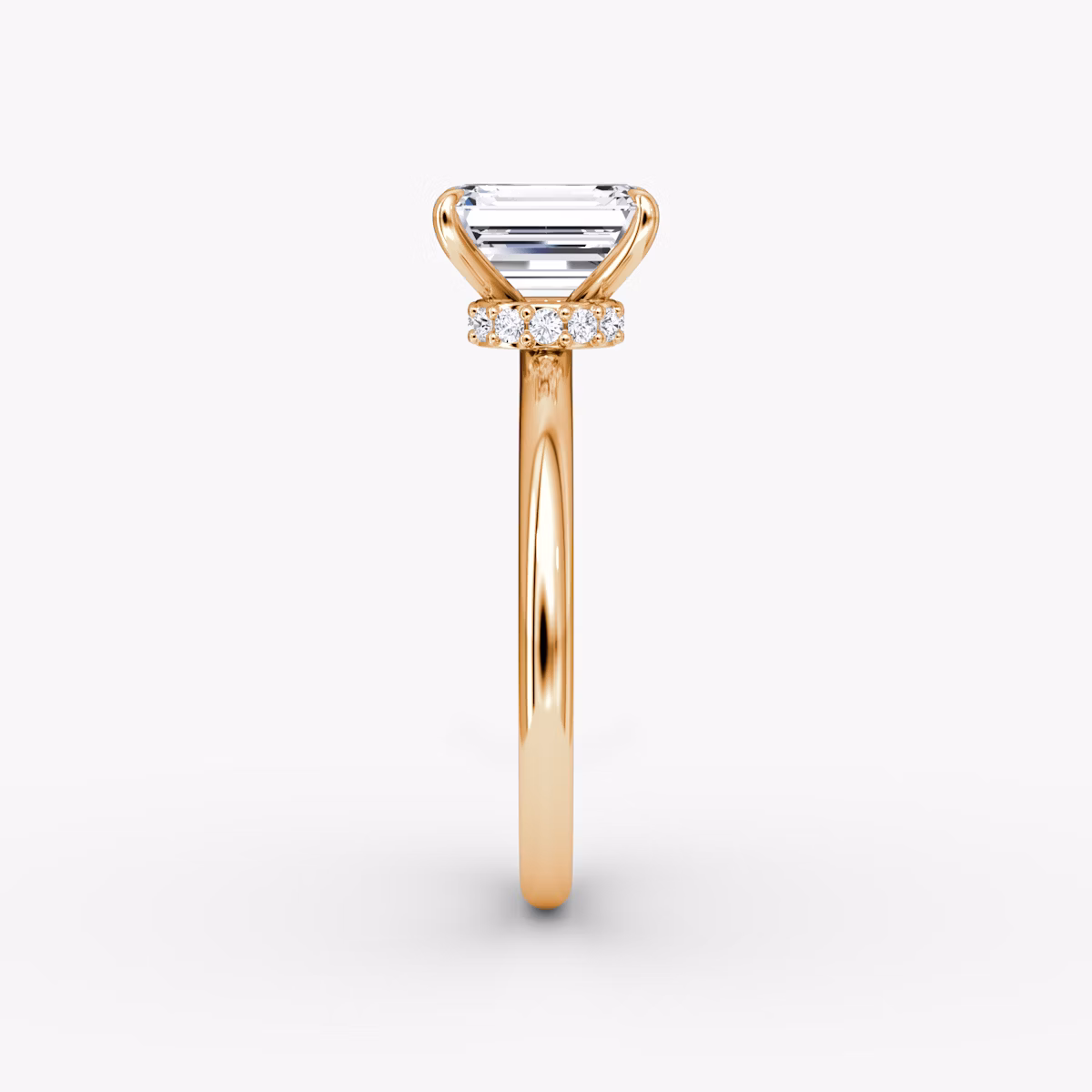 The Veiled Halo | Emerald | 14k | Rose Gold | bandAccent: Plain | diamondOrientation: vertical | caratWeight: other