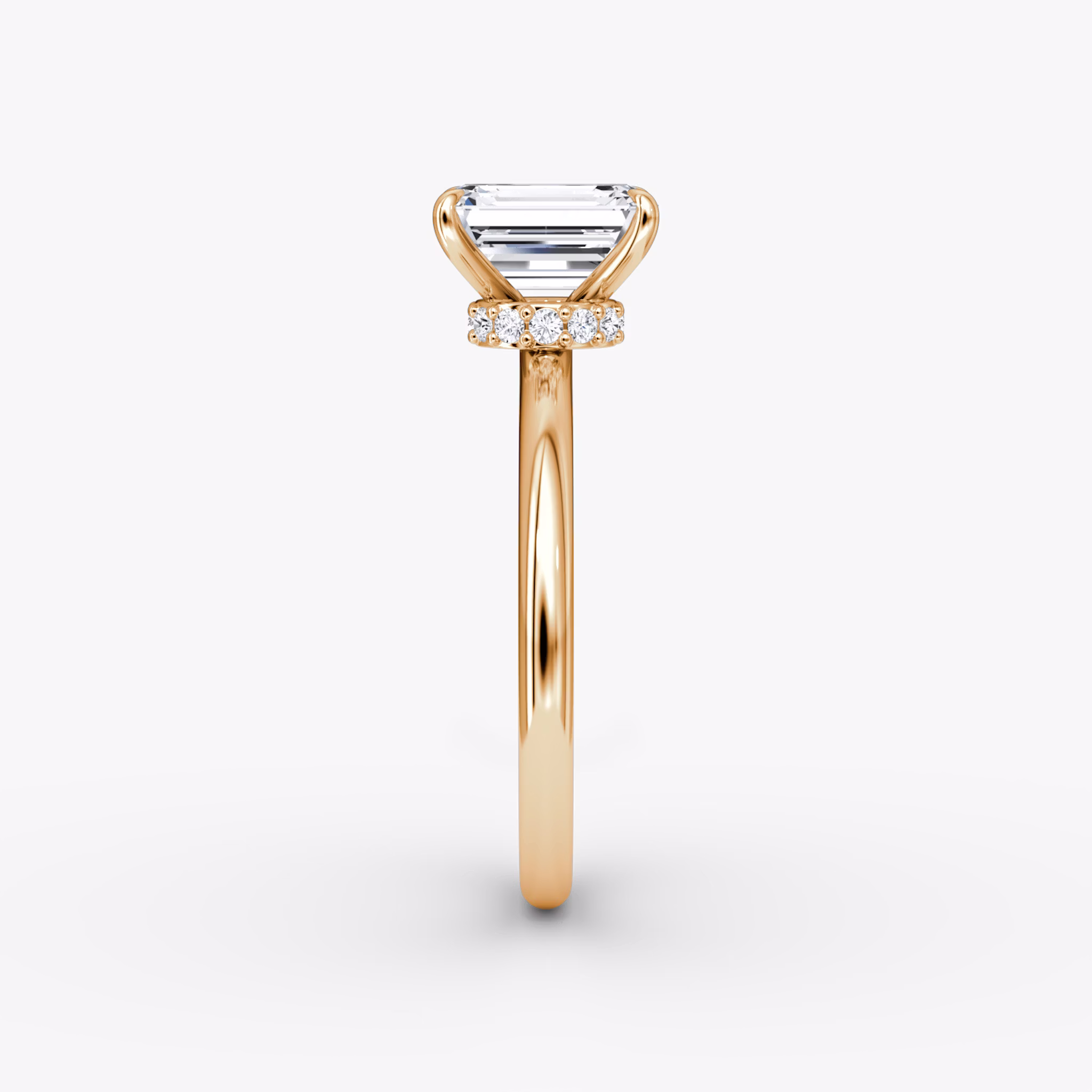 The Veiled Halo | Emerald | 14k | Rose Gold | bandAccent: Plain | diamondOrientation: vertical | caratWeight: other