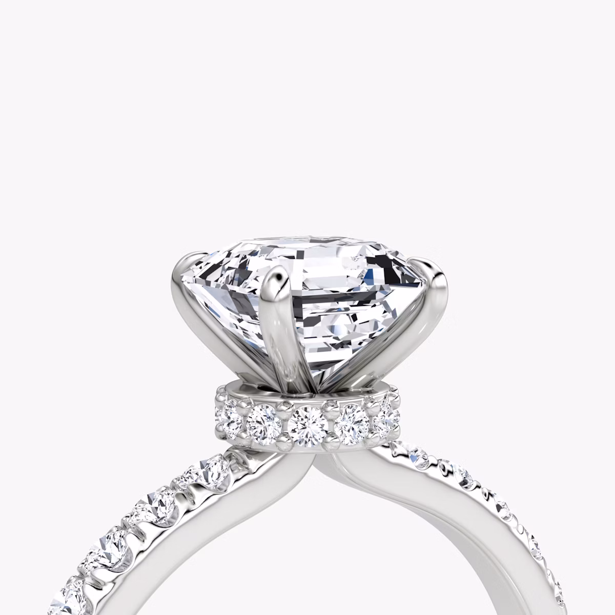 Anillo de compromiso Veiled Halo | Asscher | Platino | bandAccent: Pavé | diamondOrientation: vertical | caratWeight: other
