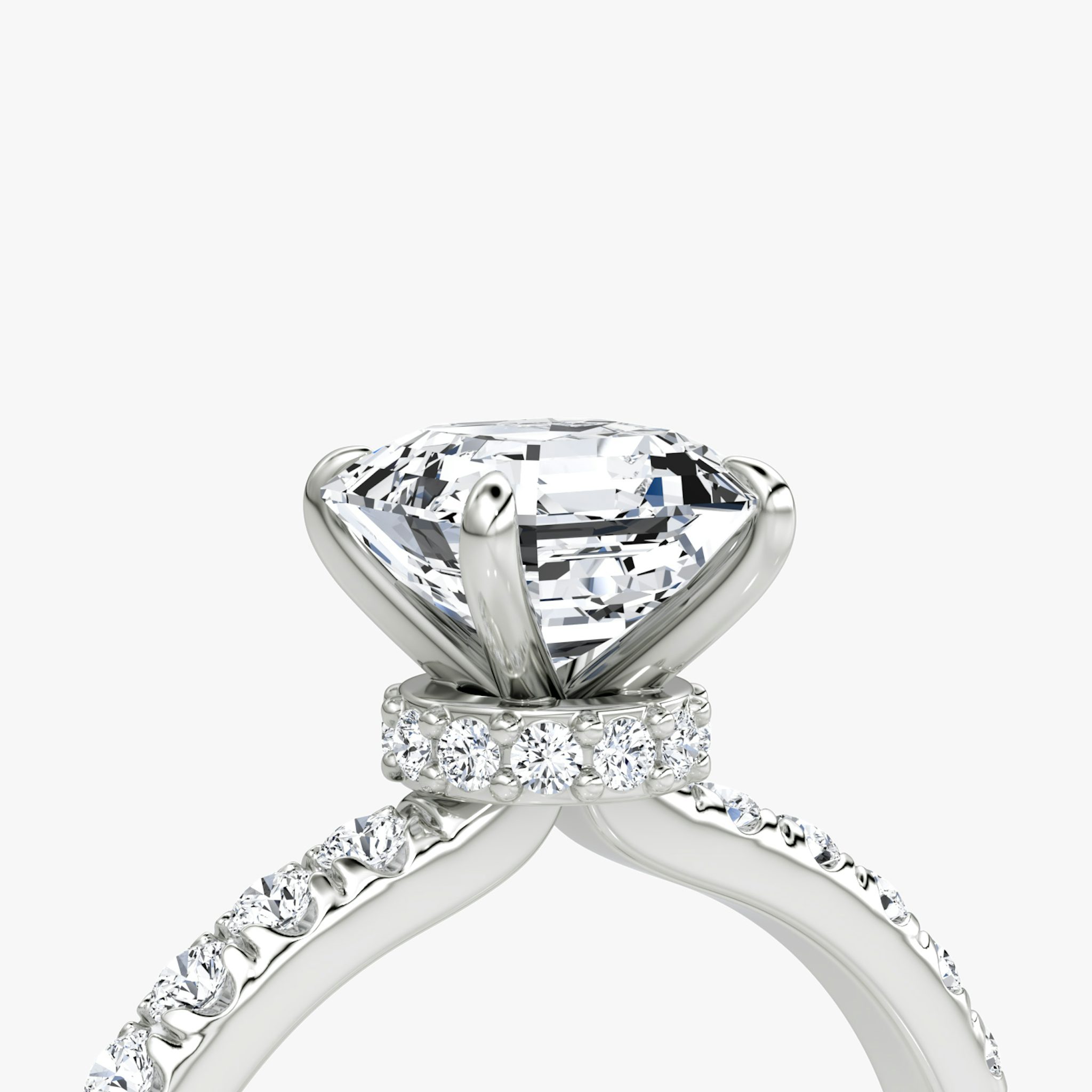 The Veiled Halo | Asscher | 18k | White Gold | bandAccent: Pavé | diamondOrientation: vertical | caratWeight: other