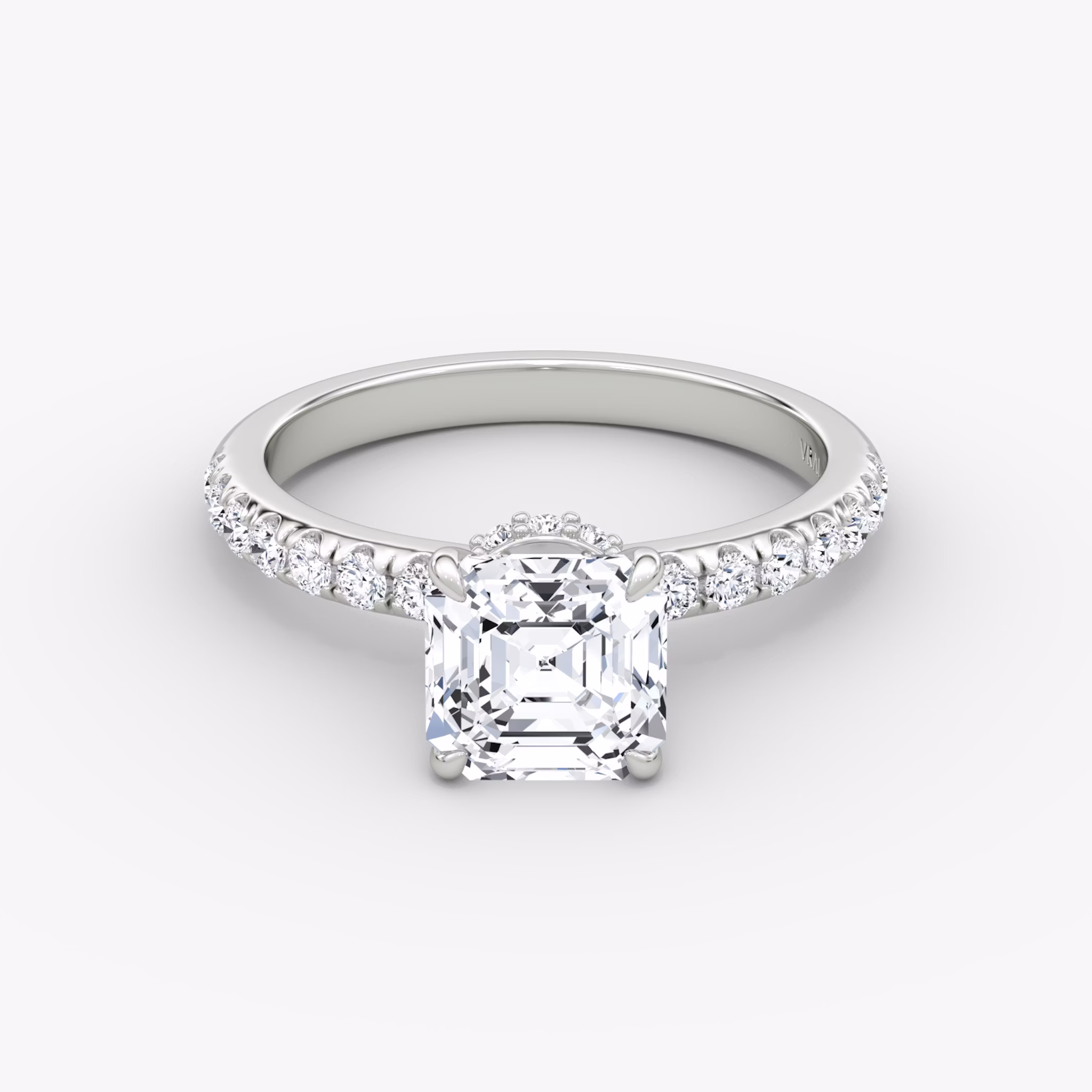 The Veiled Halo | Asscher | 18k | White Gold | bandAccent: Pavé | diamondOrientation: vertical | caratWeight: other