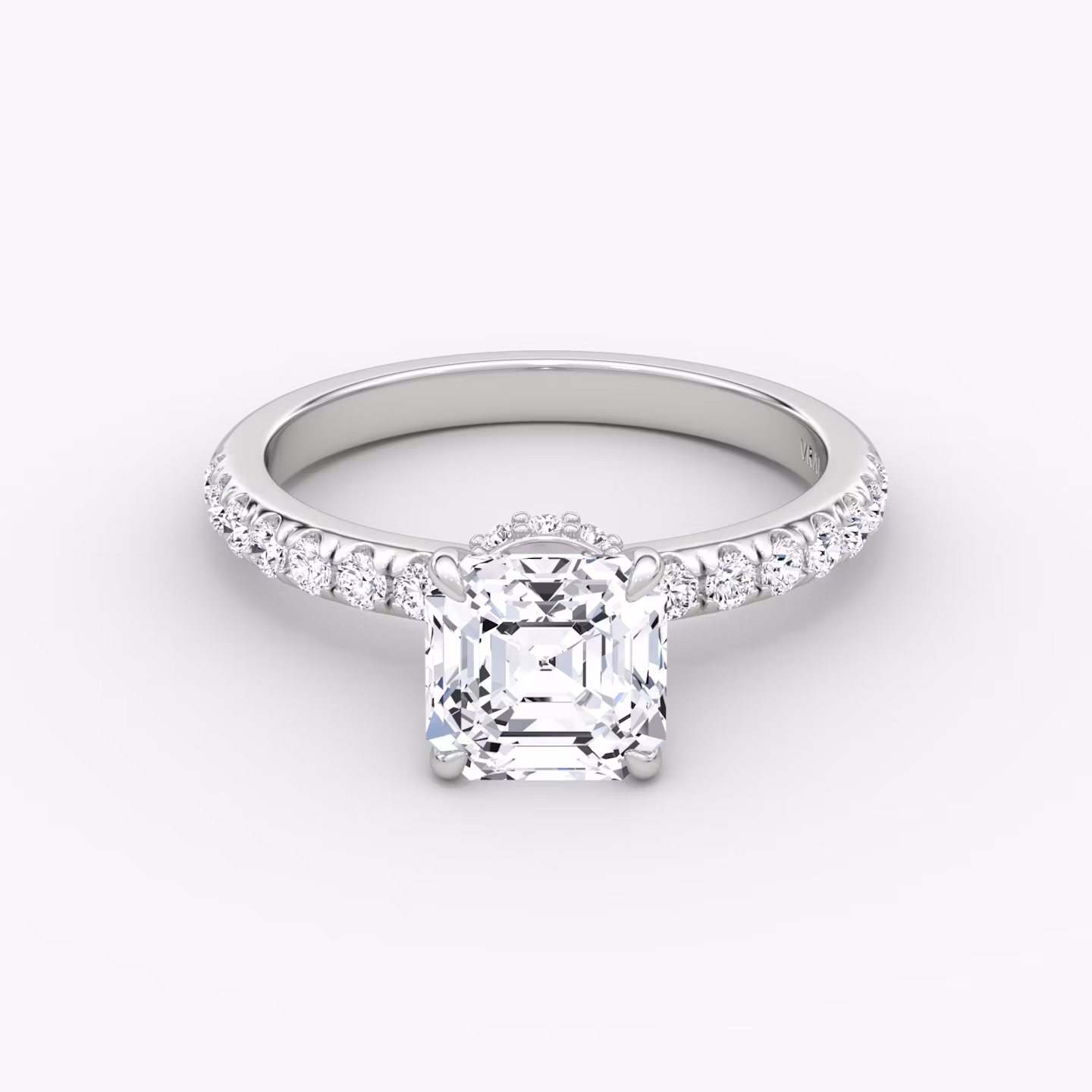 Veiled Halo | Asscher | Platin | bandAccent: Mit Pavé-Besatz | diamondOrientation: vertical | caratWeight: other