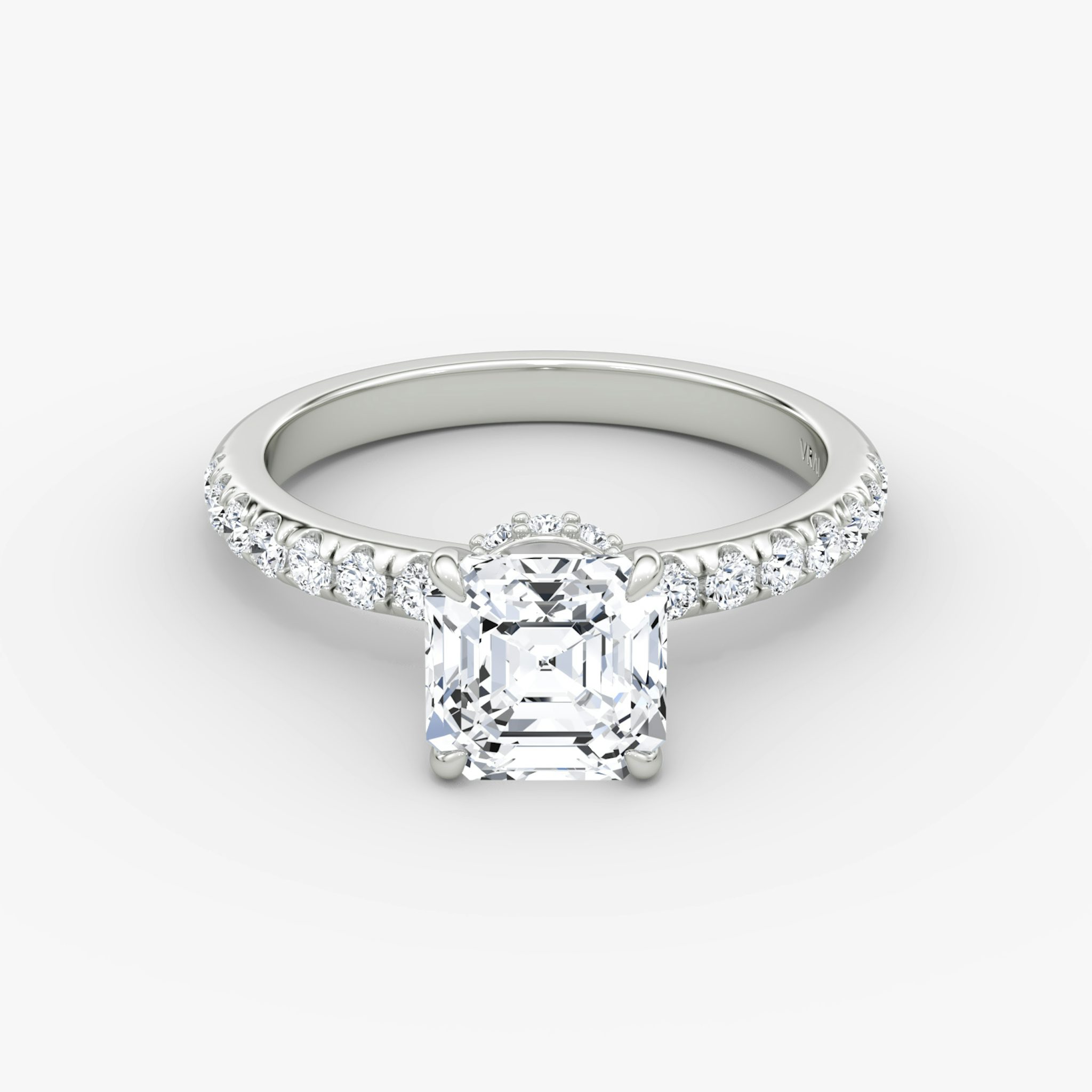 The Veiled Halo | Asscher | 18k | White Gold | bandAccent: Pavé | diamondOrientation: vertical | caratWeight: other