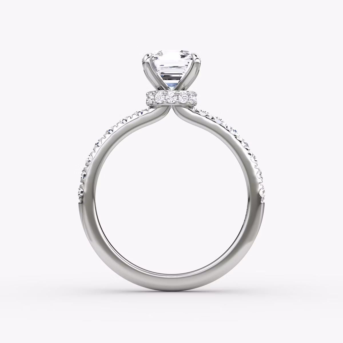 Anillo de compromiso Veiled Halo | Asscher | Platino | bandAccent: Pavé | diamondOrientation: vertical | caratWeight: other