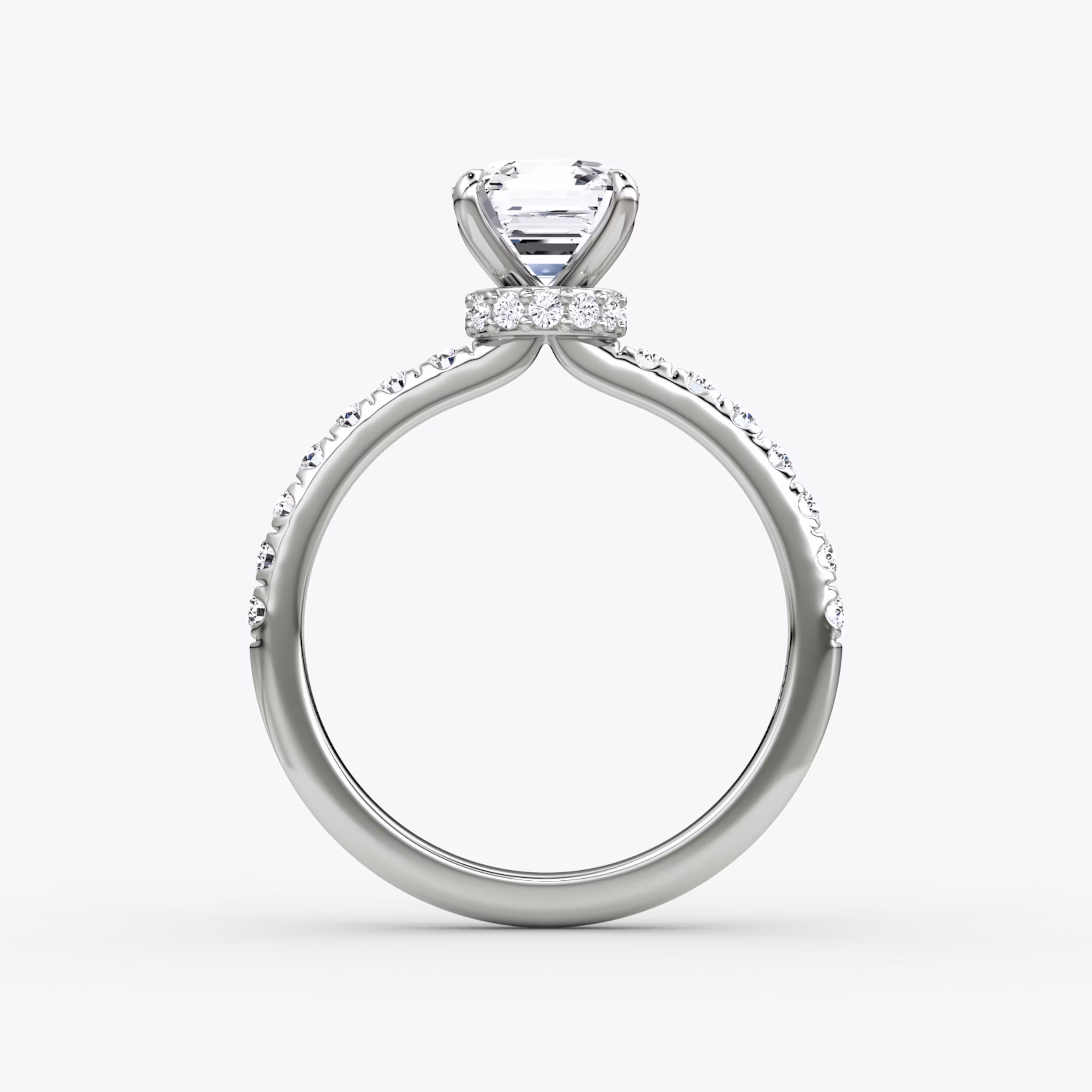 The Veiled Halo | Asscher | 18k | White Gold | bandAccent: Pavé | diamondOrientation: vertical | caratWeight: other