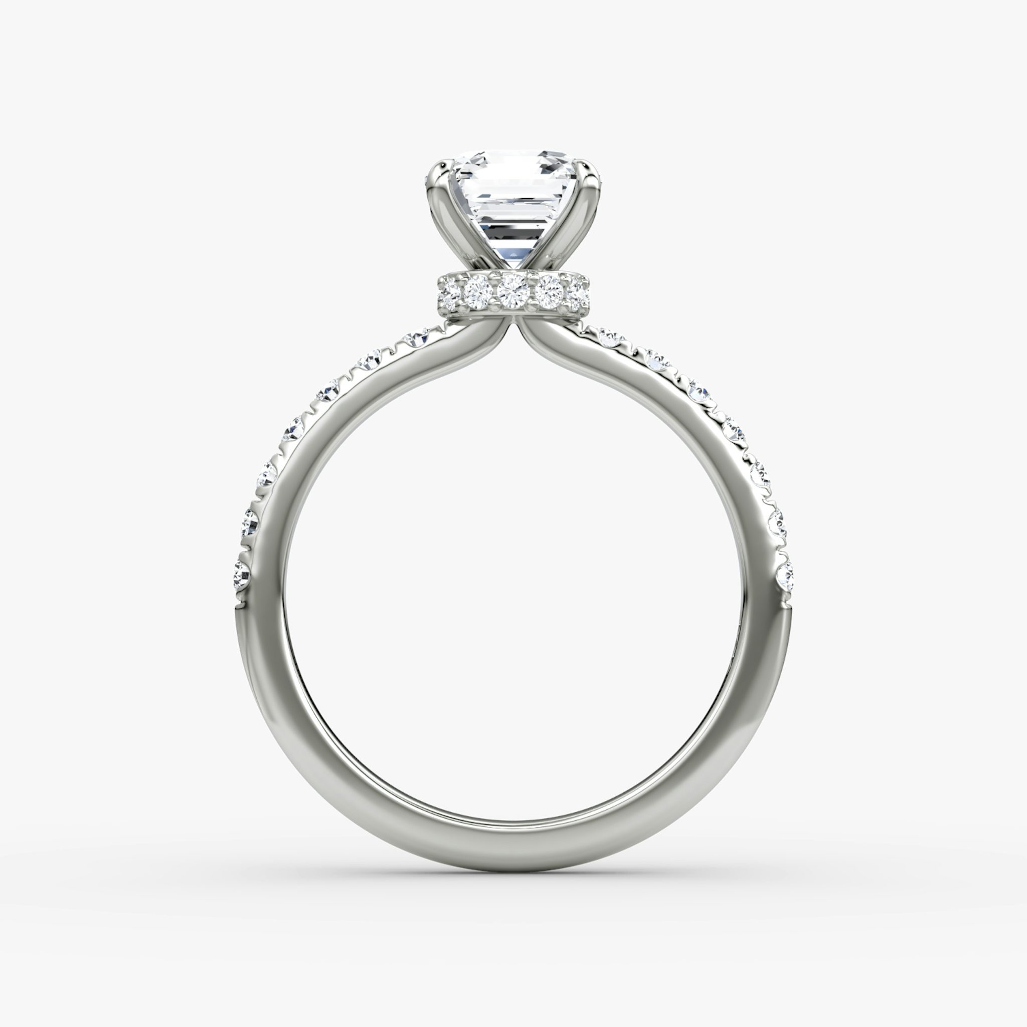 The Veiled Halo | Asscher | 18k | White Gold | bandAccent: Pavé | diamondOrientation: vertical | caratWeight: other