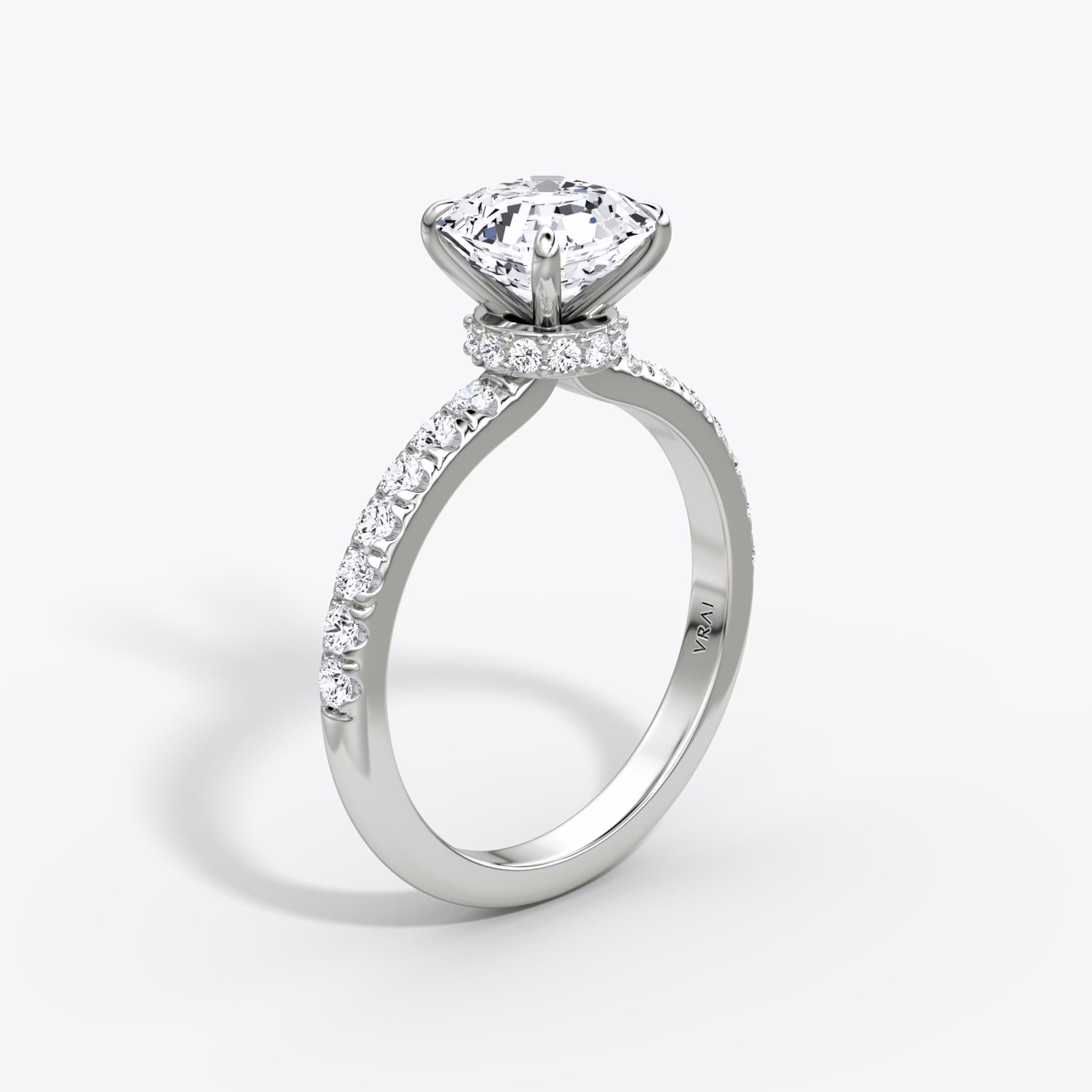The Veiled Halo | Asscher | 18k | White Gold | bandAccent: Pavé | diamondOrientation: vertical | caratWeight: other