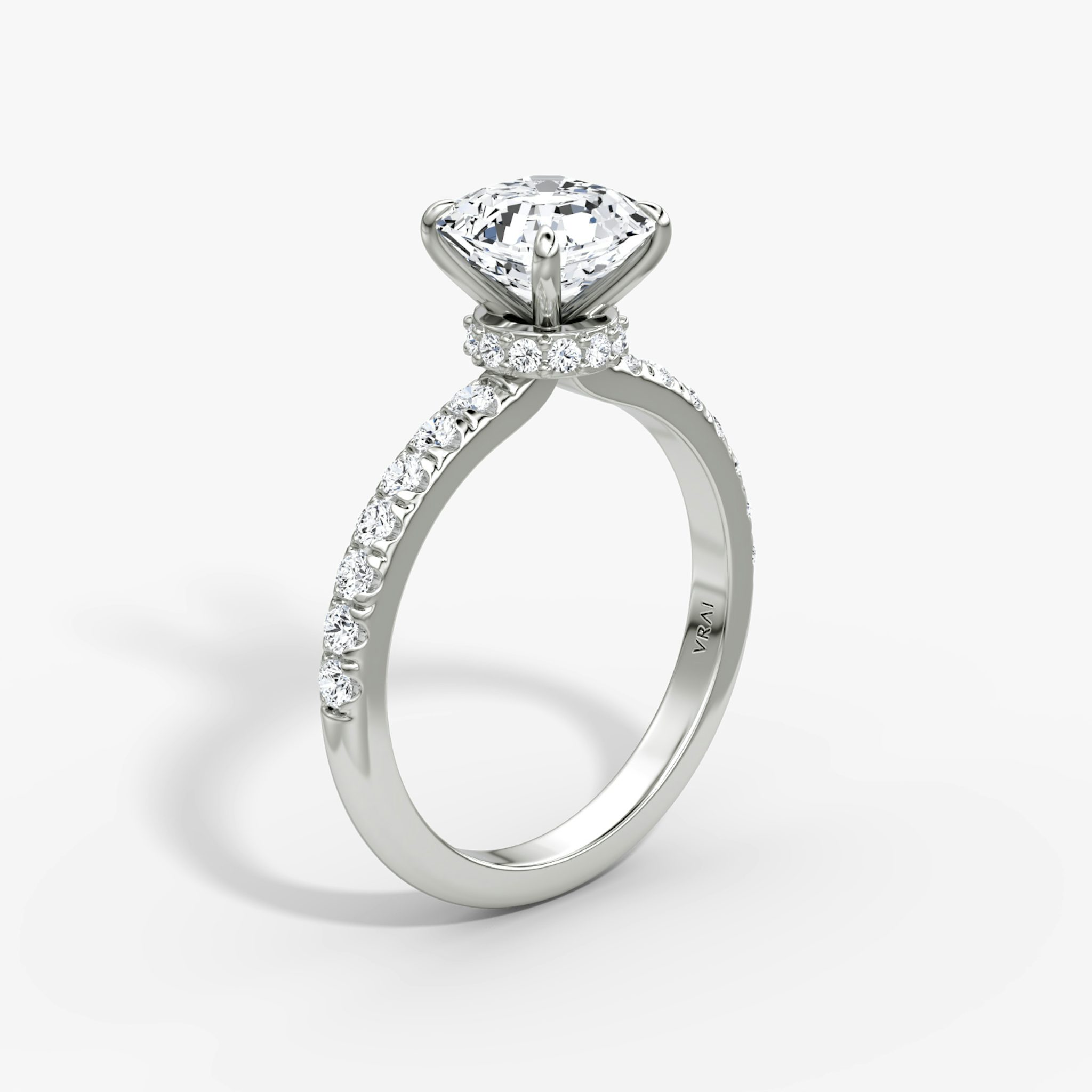 The Veiled Halo | Asscher | 18k | White Gold | bandAccent: Pavé | diamondOrientation: vertical | caratWeight: other