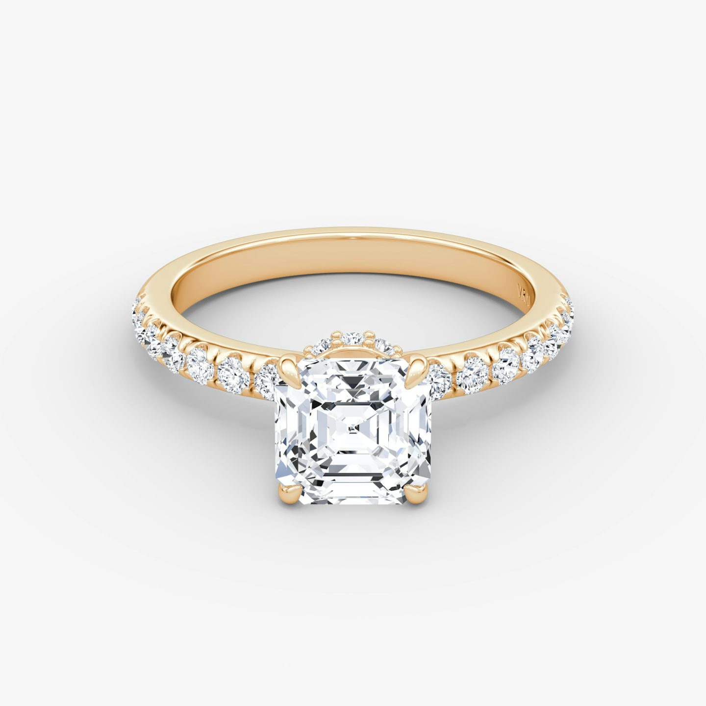 The Veiled Halo | Asscher | 14k | Rose Gold | bandAccent: Pavé | diamondOrientation: vertical | caratWeight: other