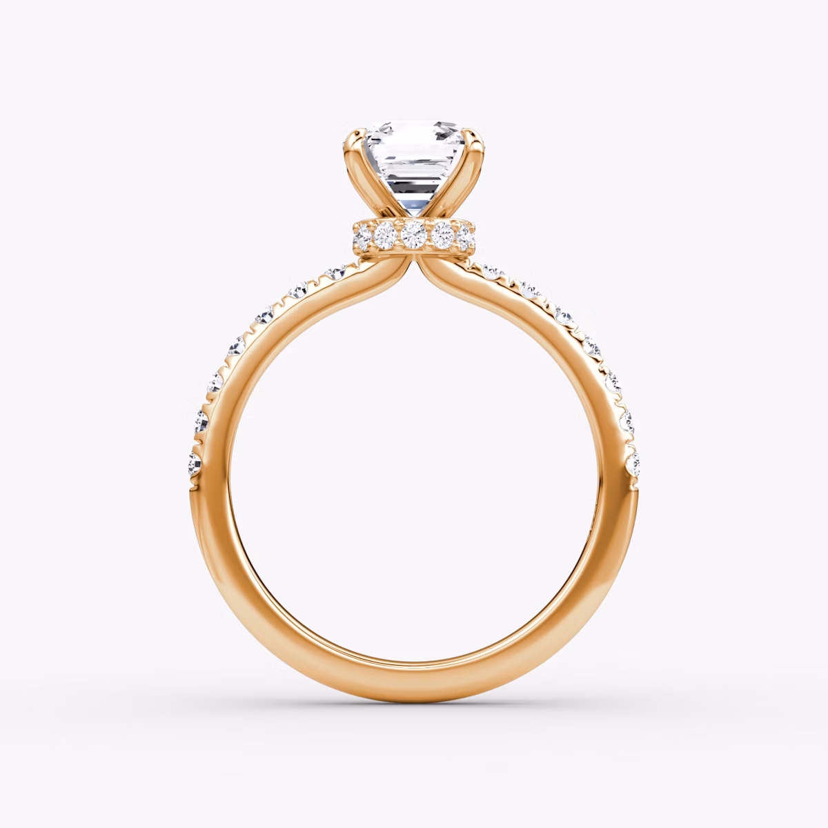 The Veiled Halo | Asscher | 14k | Rose Gold | bandAccent: Pavé | diamondOrientation: vertical | caratWeight: other