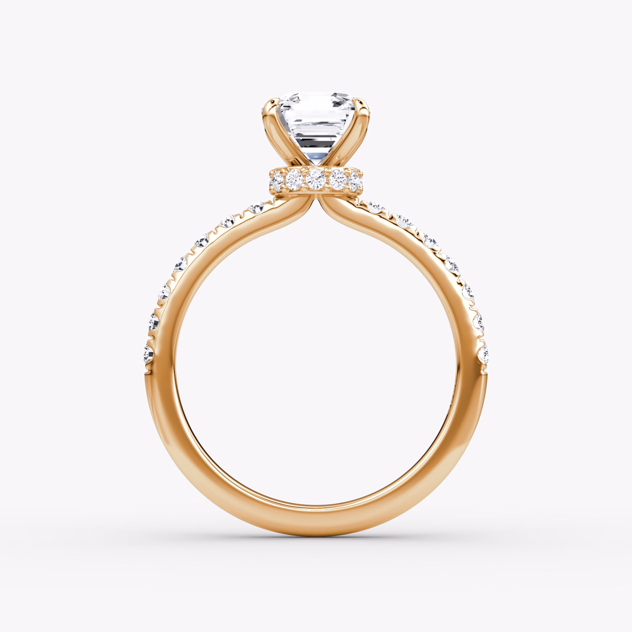 Veiled Halo | Asscher | 14k | Roségold | bandAccent: Mit Pavé-Besatz | diamondOrientation: vertical | caratWeight: other