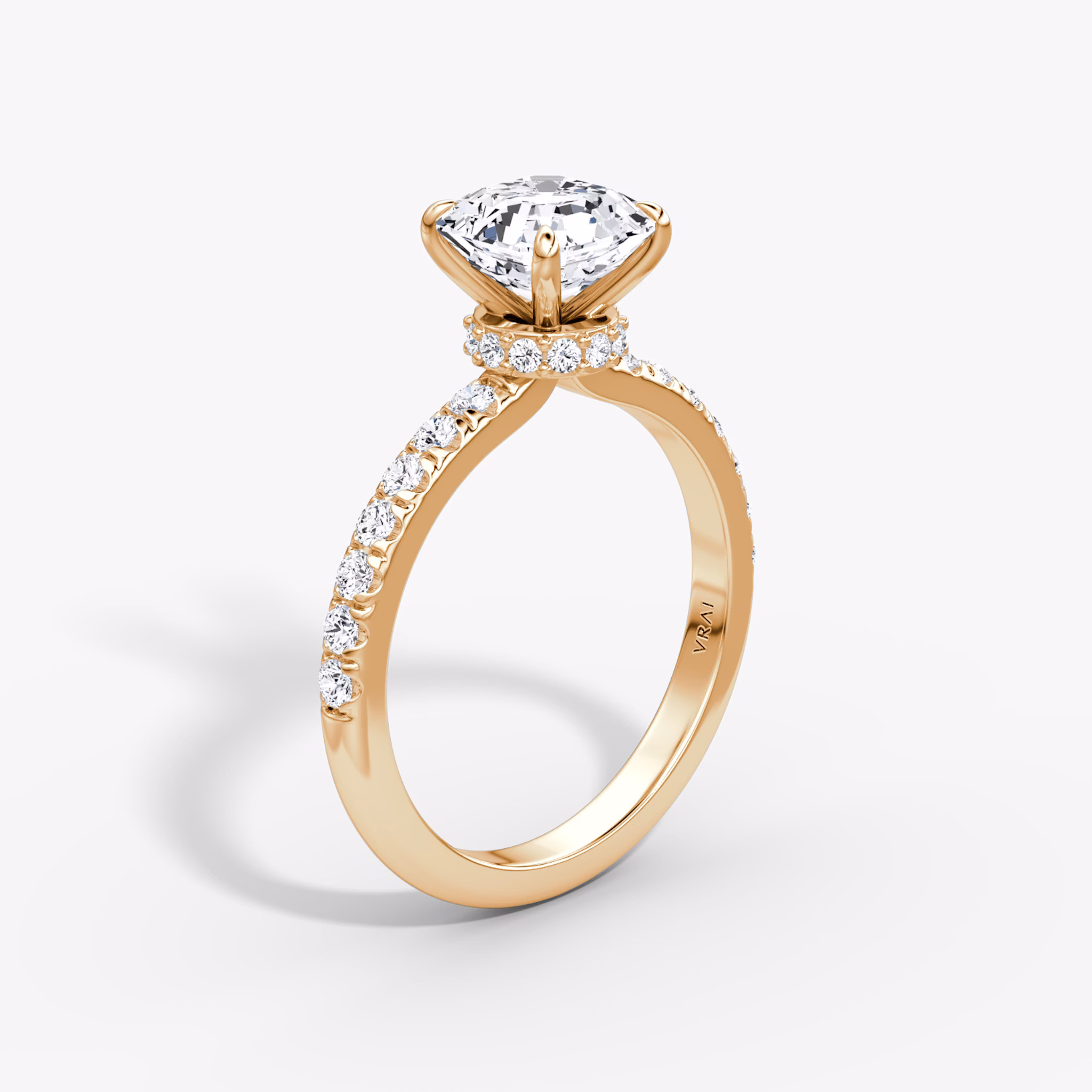 Veiled Halo | Asscher | 14k | Roségold | bandAccent: Mit Pavé-Besatz | diamondOrientation: vertical | caratWeight: other