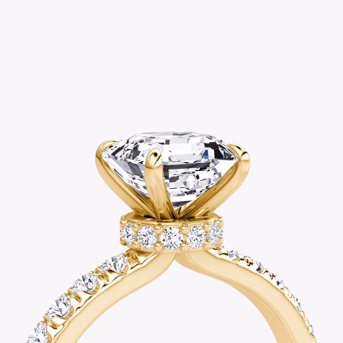 The Veiled Halo | Asscher | 18k | Yellow Gold | bandAccent: Pavé | diamondOrientation: vertical | caratWeight: other