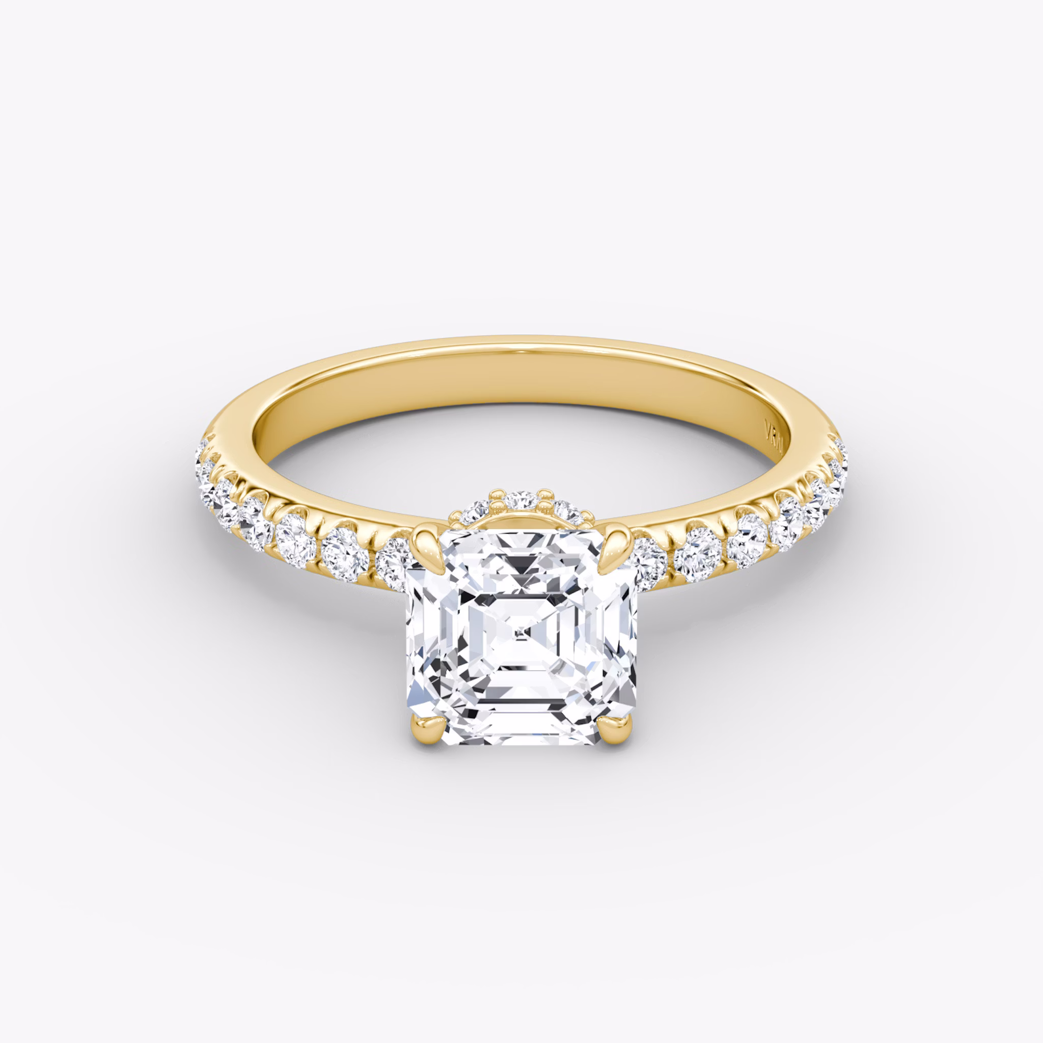 The Veiled Halo | Asscher | 18k | Yellow Gold | bandAccent: Pavé | diamondOrientation: vertical | caratWeight: other