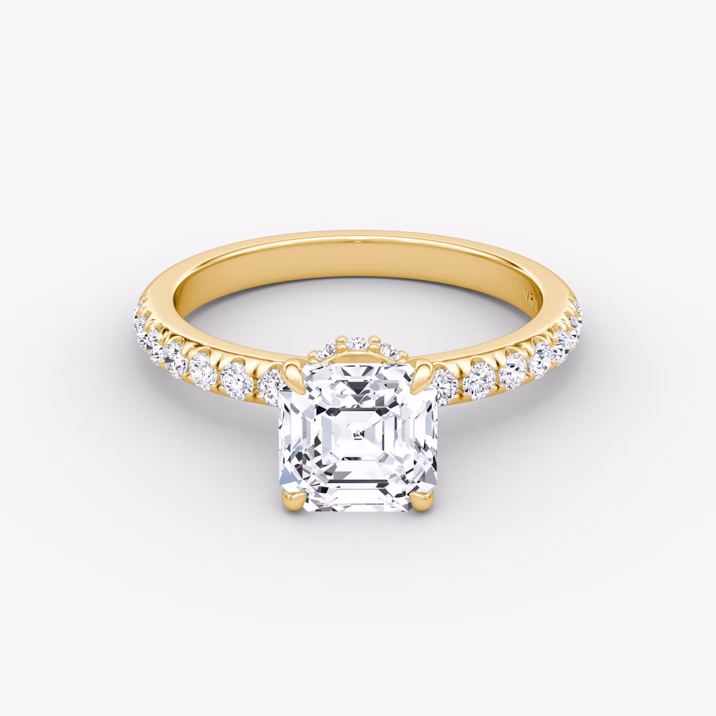 The Veiled Halo | Asscher | 18k | Yellow Gold | bandAccent: Pavé | diamondOrientation: vertical | caratWeight: other