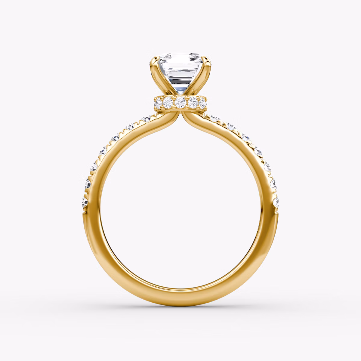 The Veiled Halo | Asscher | 18k | Yellow Gold | bandAccent: Pavé | diamondOrientation: vertical | caratWeight: other