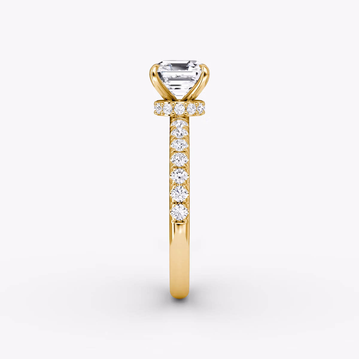 The Veiled Halo | Asscher | 18k | Yellow Gold | bandAccent: Pavé | diamondOrientation: vertical | caratWeight: other