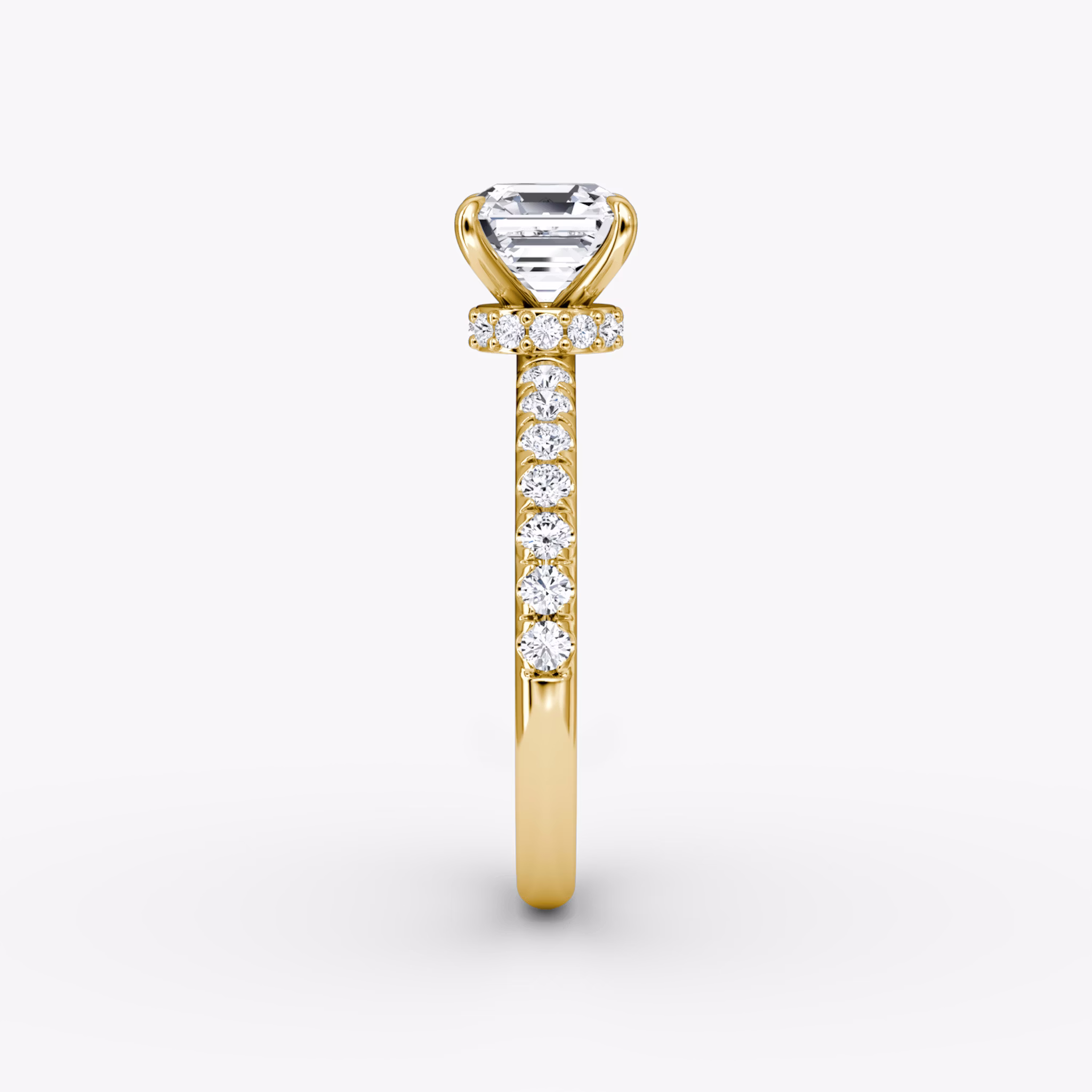 The Veiled Halo | Asscher | 18k | Yellow Gold | bandAccent: Pavé | diamondOrientation: vertical | caratWeight: other