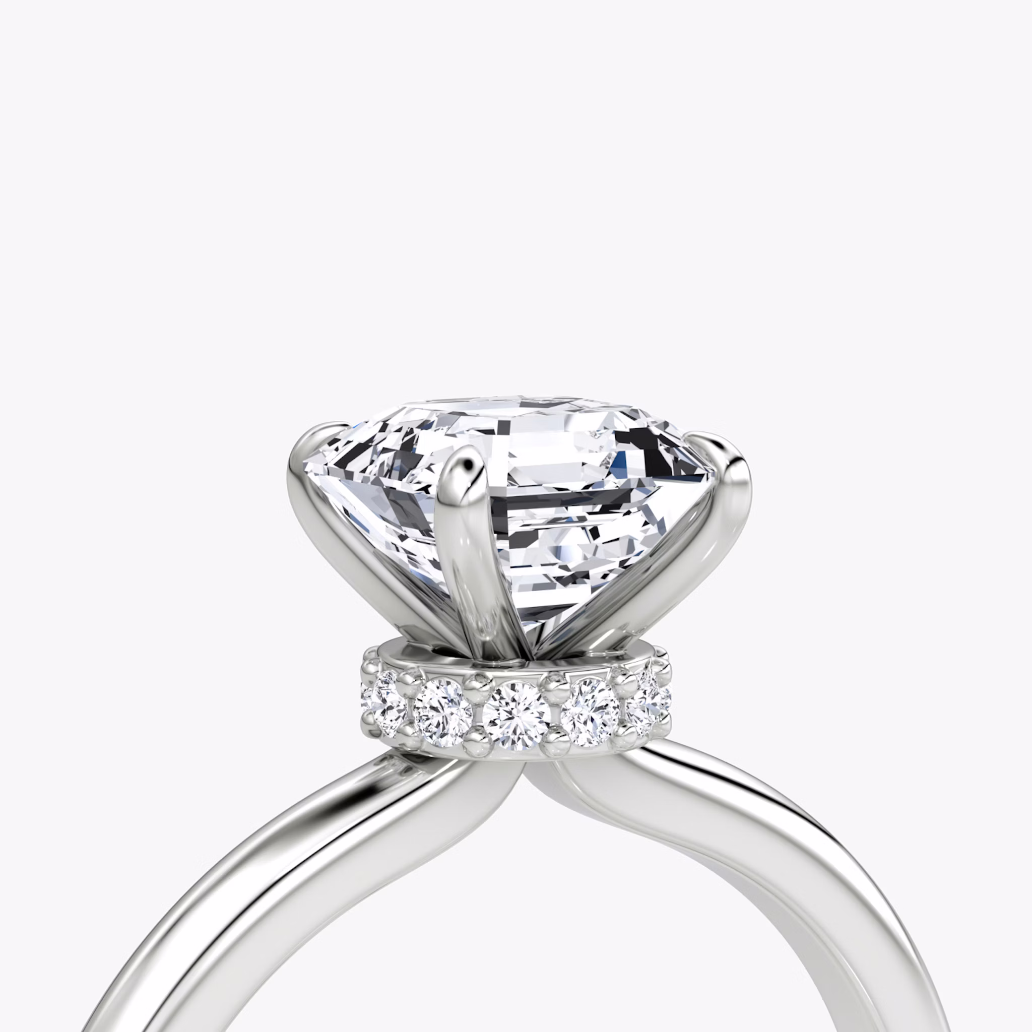 The Veiled Halo | Asscher | Platinum | bandAccent: Plain | diamondOrientation: vertical | caratWeight: other