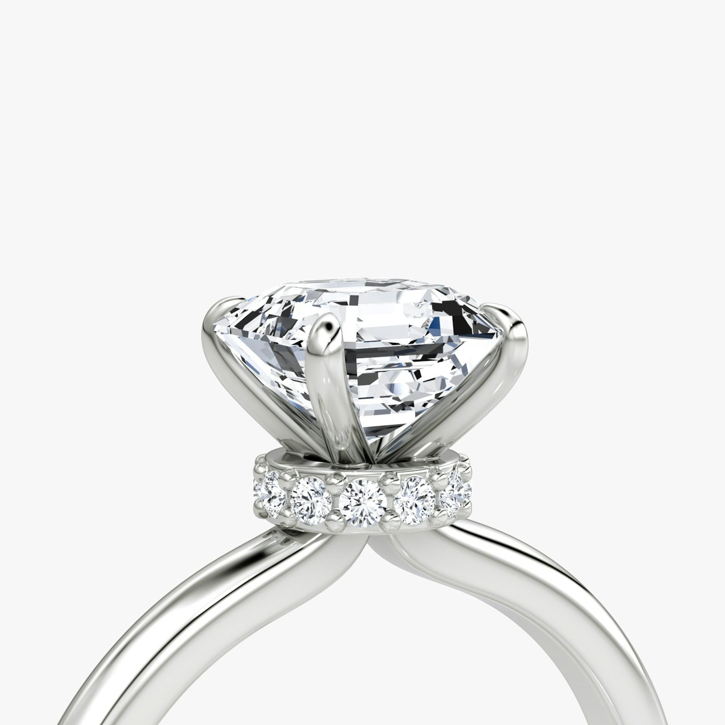 The Veiled Halo | Asscher | 18k | White Gold | bandAccent: Plain | diamondOrientation: vertical | caratWeight: other