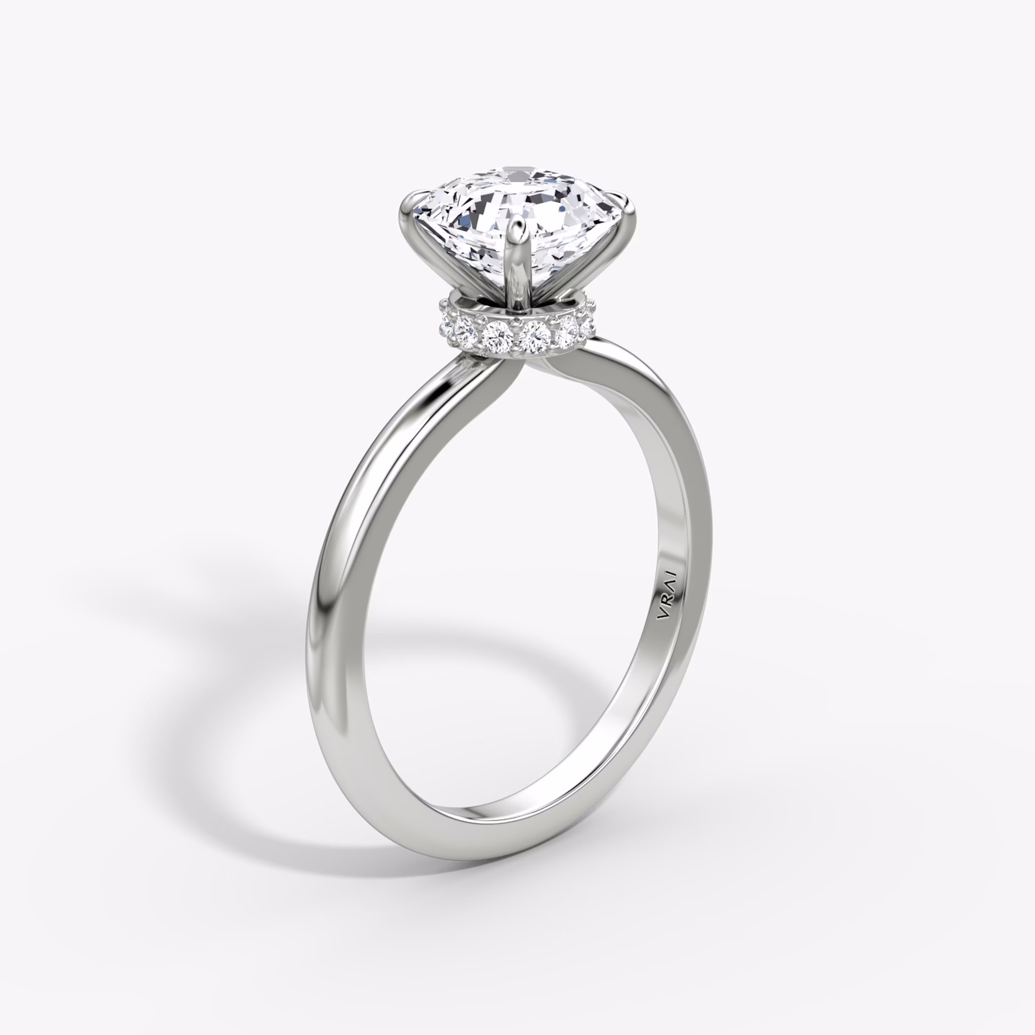 The Veiled Halo | Asscher | Platinum | bandAccent: Plain | diamondOrientation: vertical | caratWeight: other