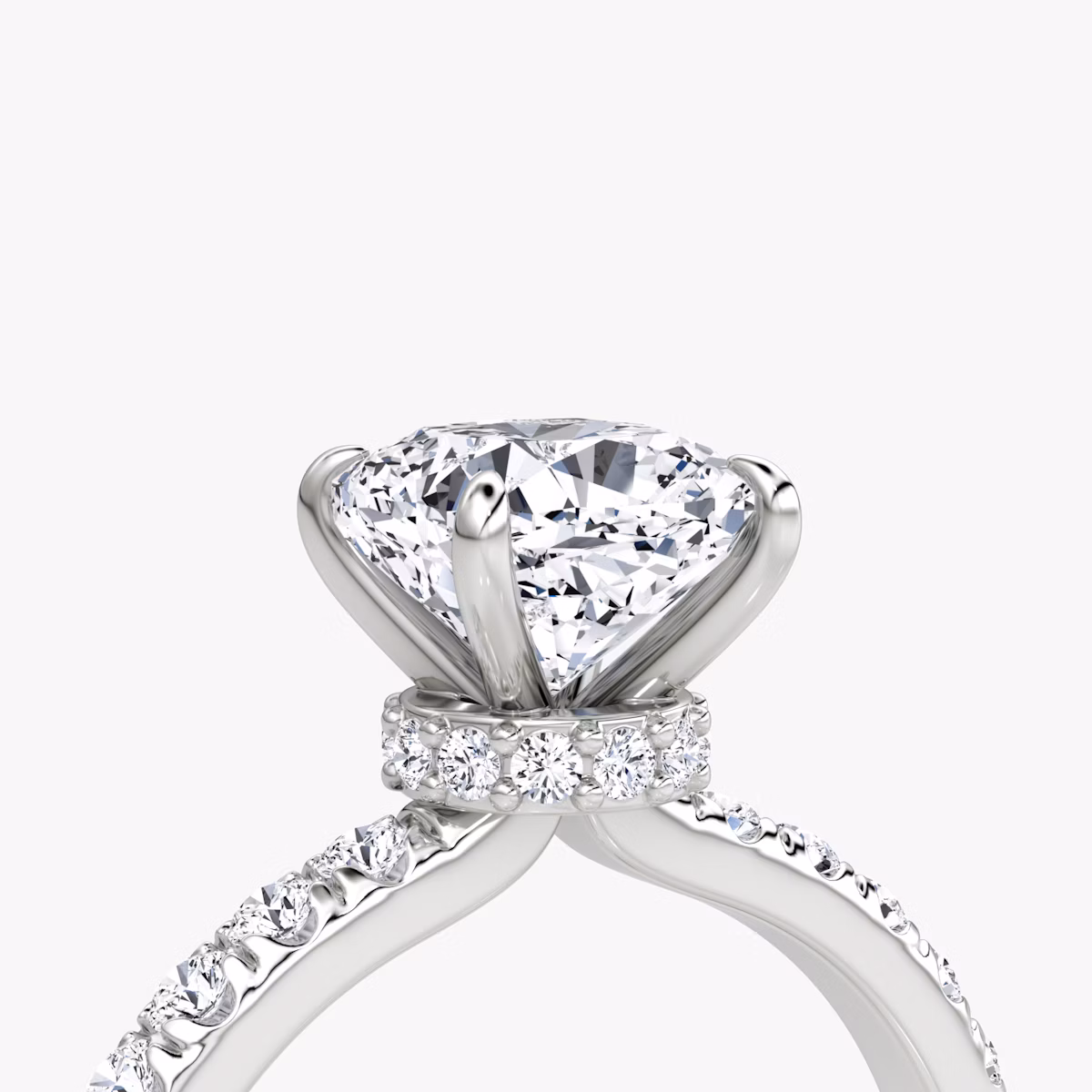 The Veiled Halo | Cushion | Platinum | bandAccent: Pavé | diamondOrientation: vertical | caratWeight: other