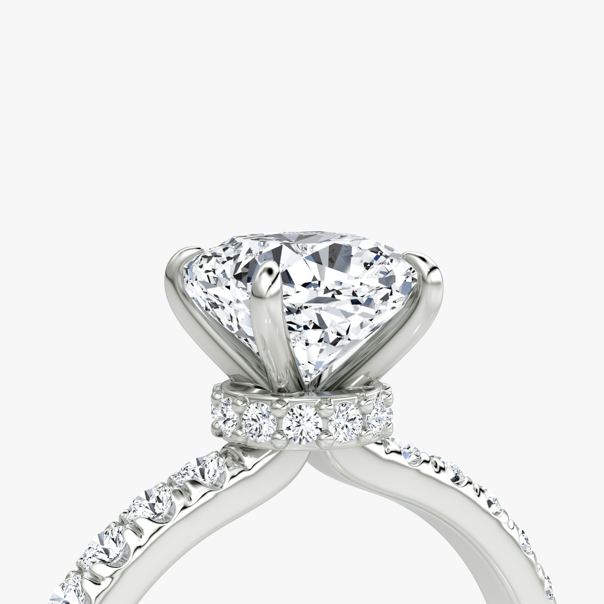 The Veiled Halo | Cushion | Platinum | bandAccent: Pavé | diamondOrientation: vertical | caratWeight: other