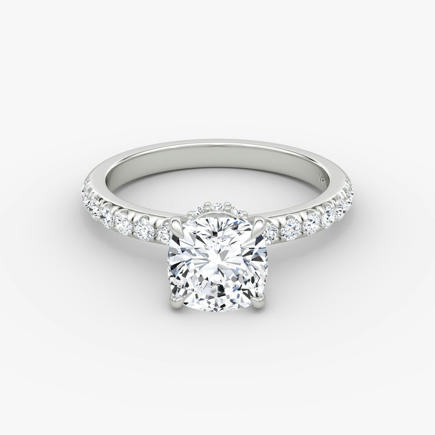 The Veiled Halo | Cushion | 18k | White Gold | bandAccent: Pavé | diamondOrientation: vertical | caratWeight: other