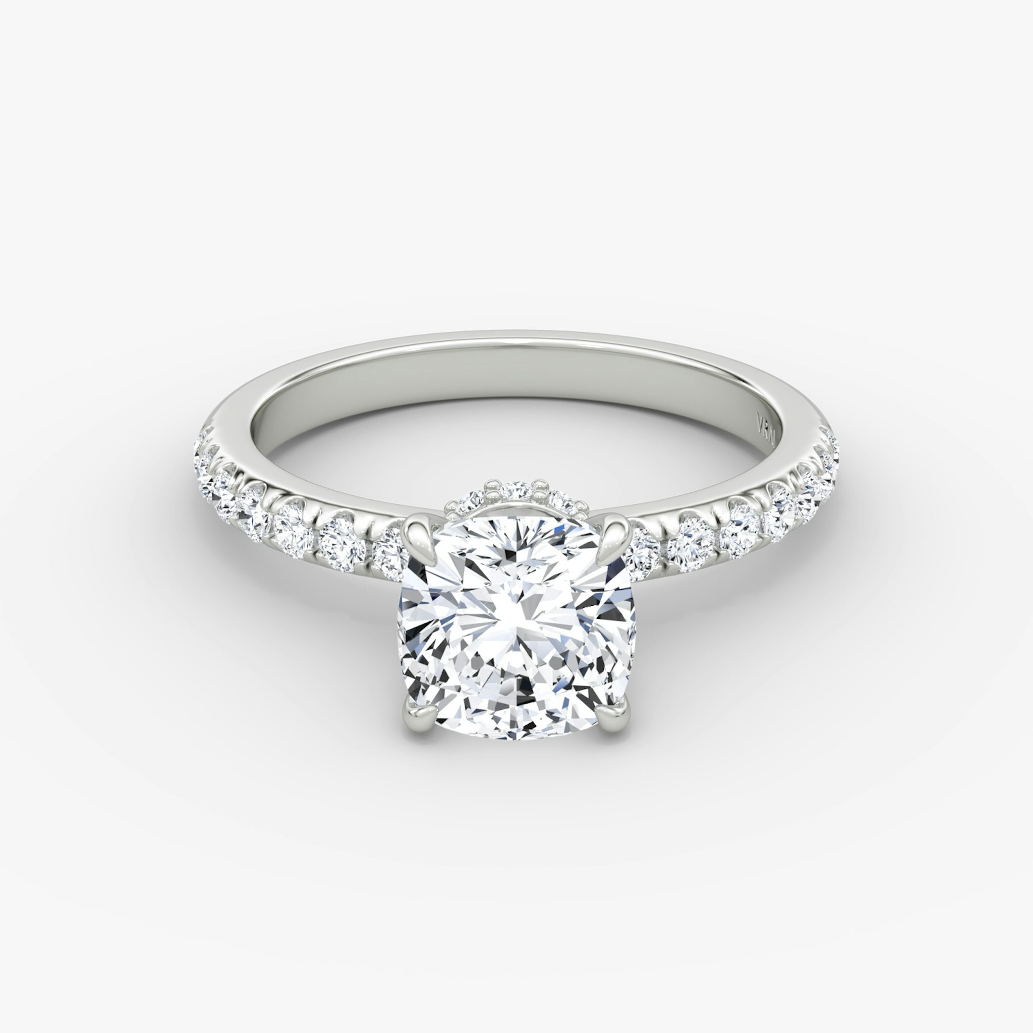 The Veiled Halo | Cushion | Platinum | bandAccent: Pavé | diamondOrientation: vertical | caratWeight: other