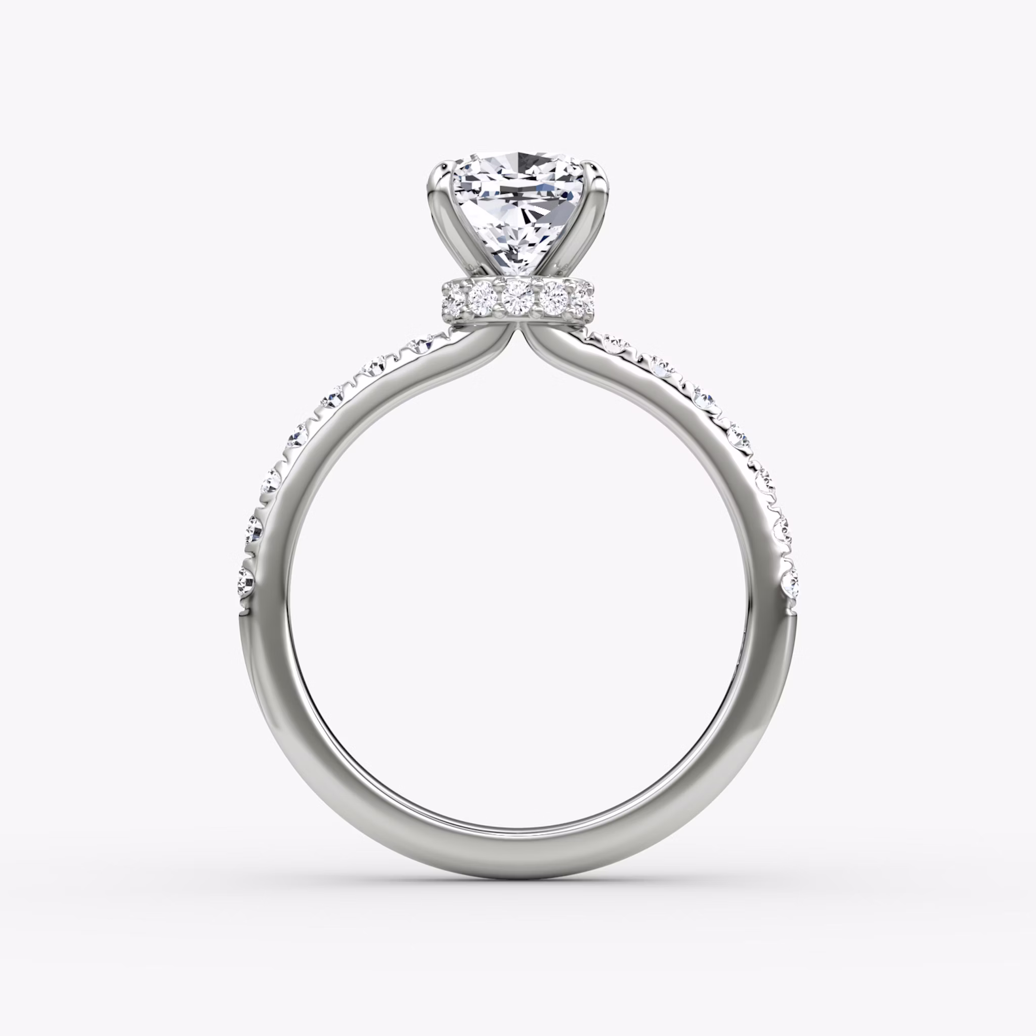 The Veiled Halo | Cushion | Platinum | bandAccent: Pavé | diamondOrientation: vertical | caratWeight: other