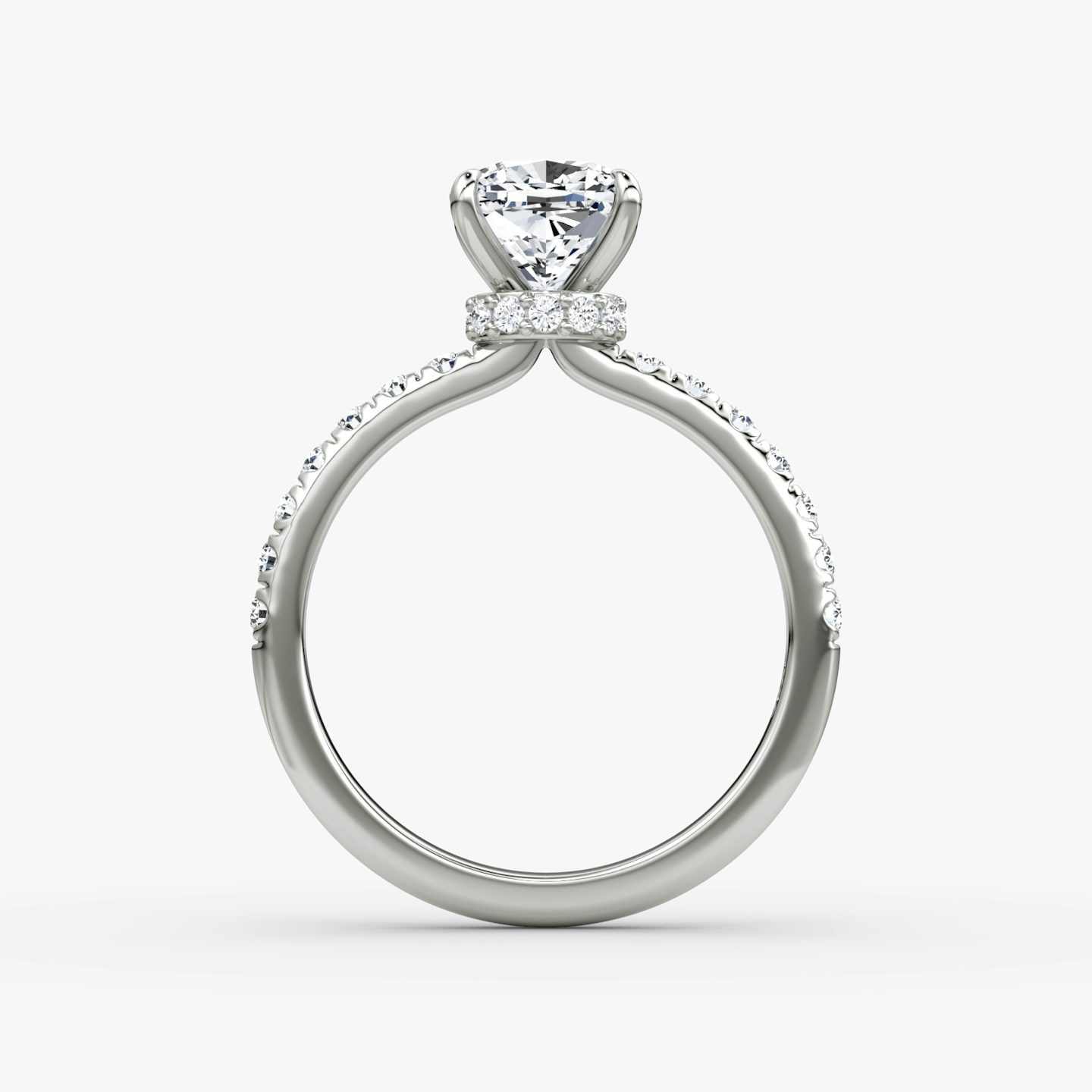The Veiled Halo | Cushion | 18k | White Gold | bandAccent: Pavé | diamondOrientation: vertical | caratWeight: other