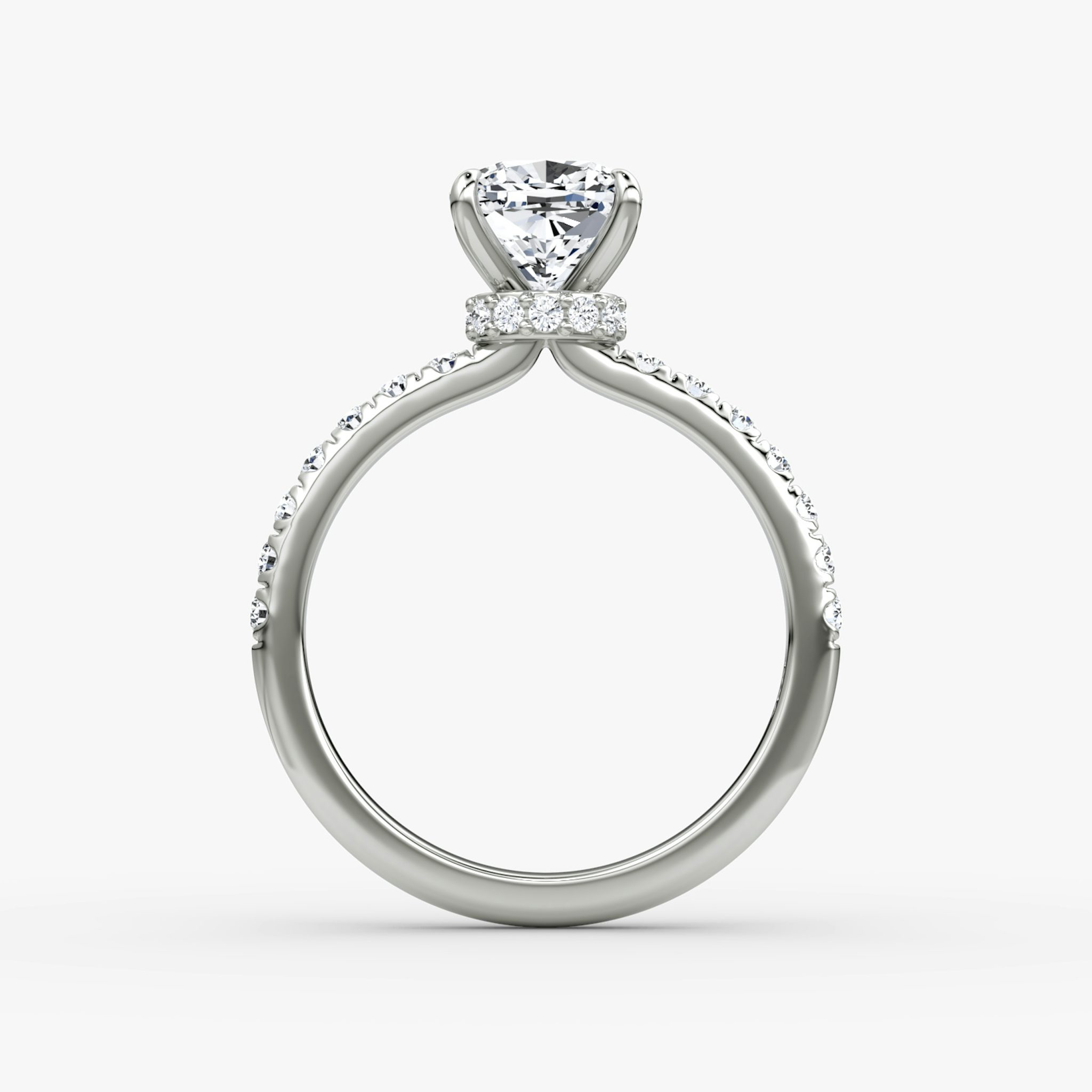 The Veiled Halo | Cushion | Platinum | bandAccent: Pavé | diamondOrientation: vertical | caratWeight: other