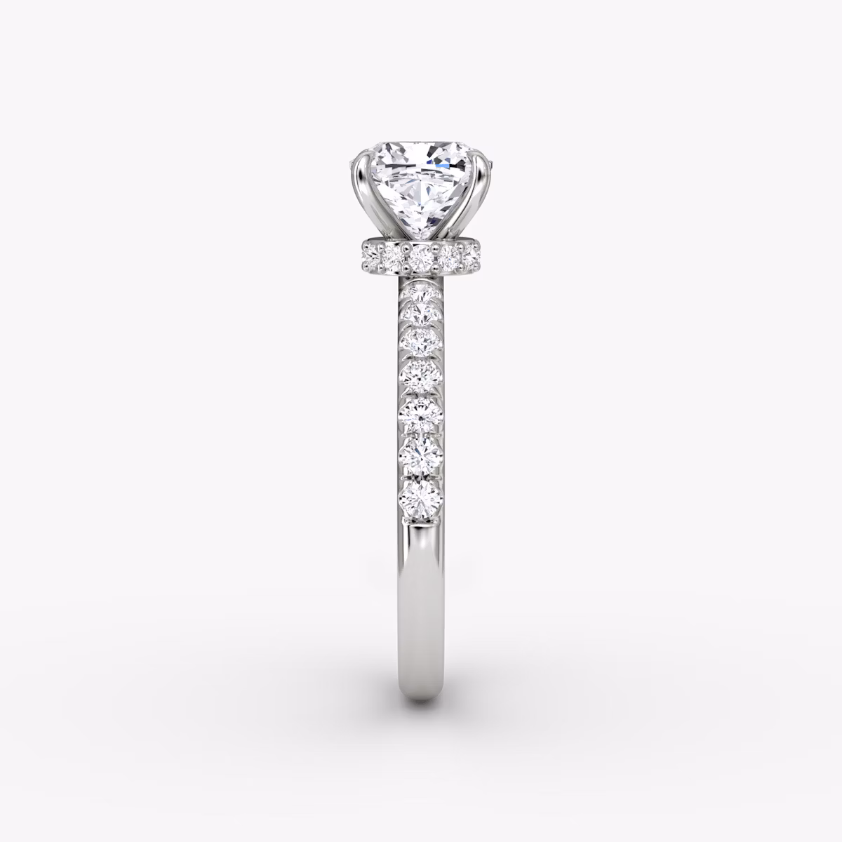 The Veiled Halo | Cushion | Platinum | bandAccent: Pavé | diamondOrientation: vertical | caratWeight: other