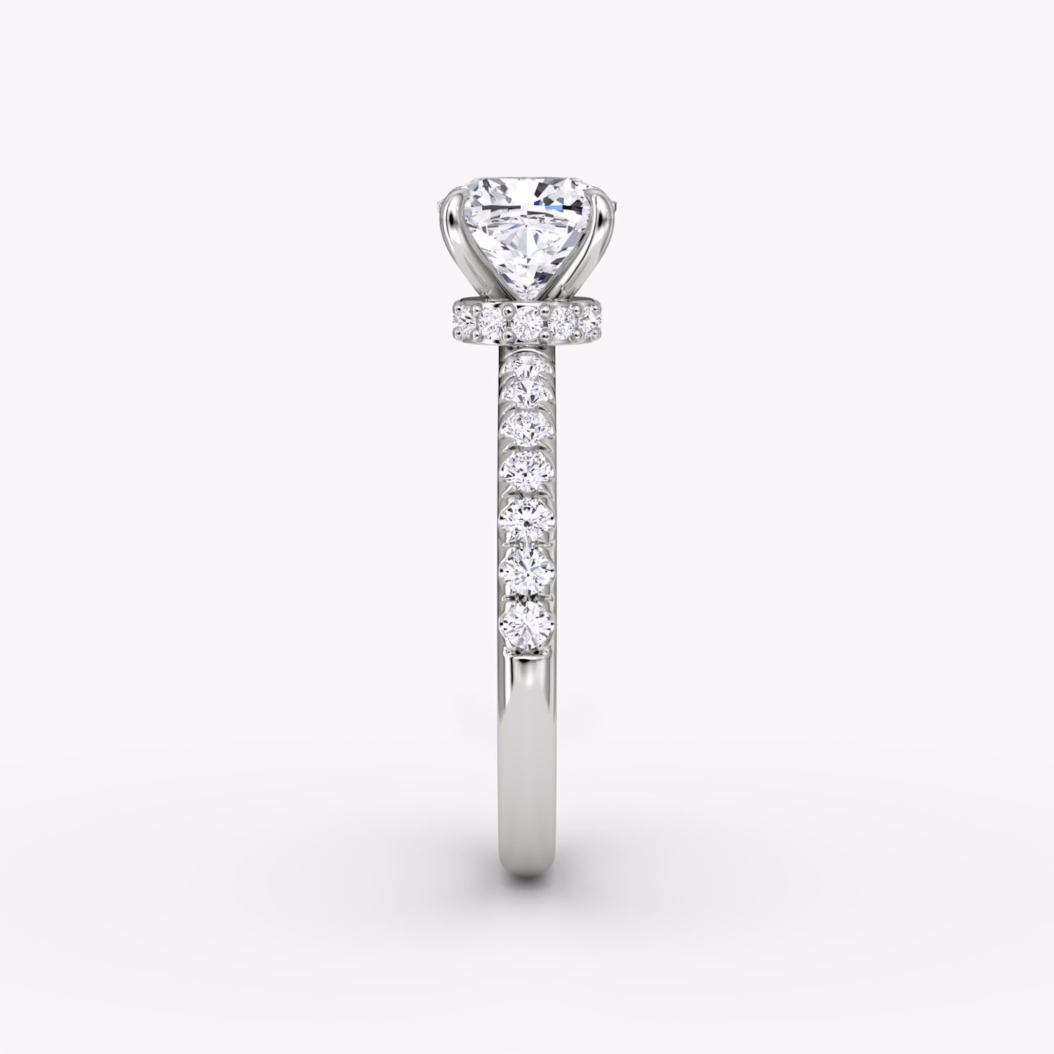 The Veiled Halo | Cushion | Platinum | bandAccent: Pavé | diamondOrientation: vertical | caratWeight: other