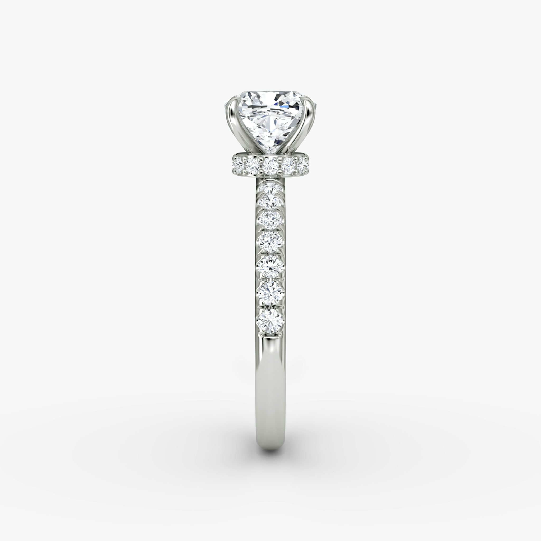 The Veiled Halo | Cushion | Platinum | bandAccent: Pavé | diamondOrientation: vertical | caratWeight: other